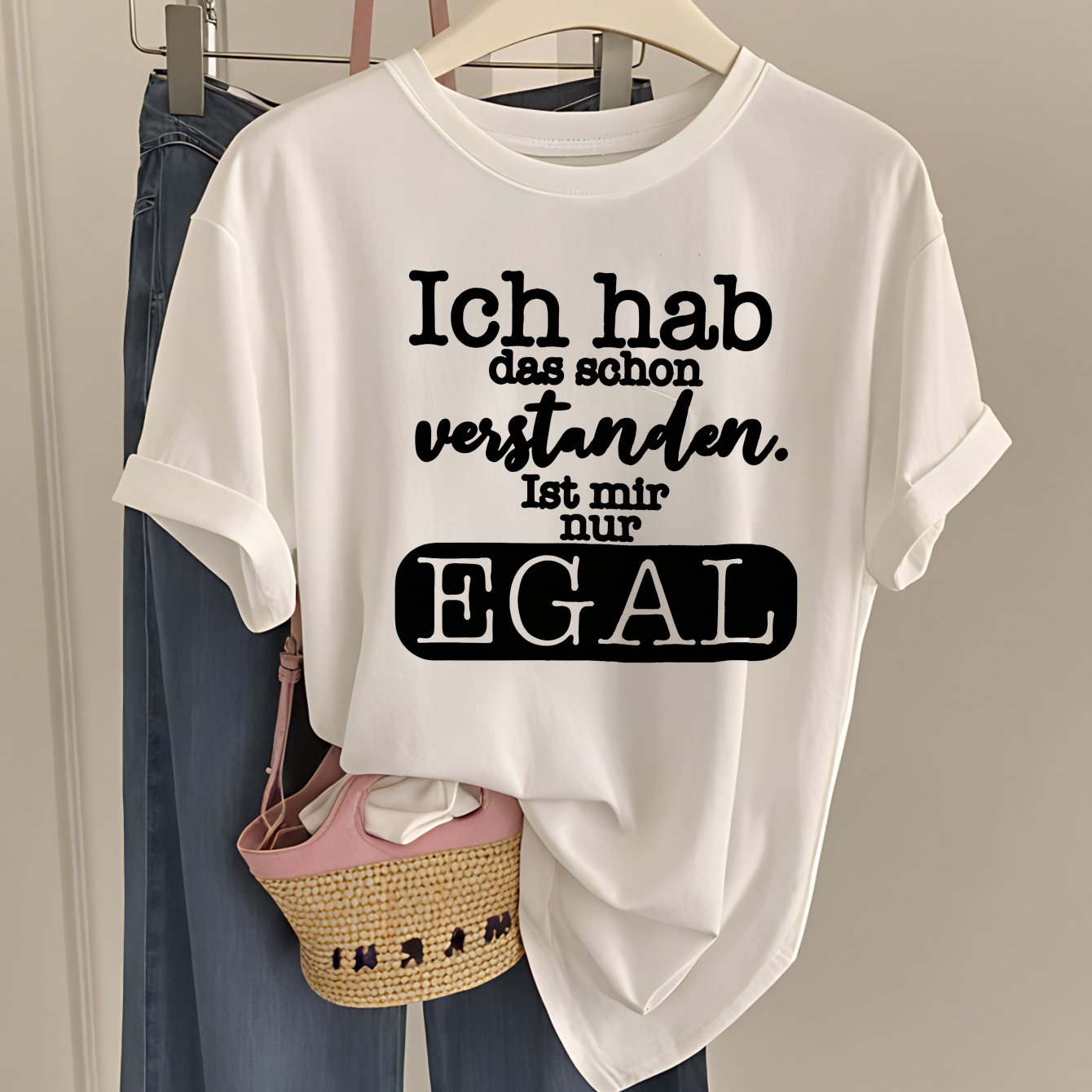 Image of Plus Size, Women's T-shirt With Round Neckline 220g White "i Already ." I 't Care" Print Suitable Machine Washable