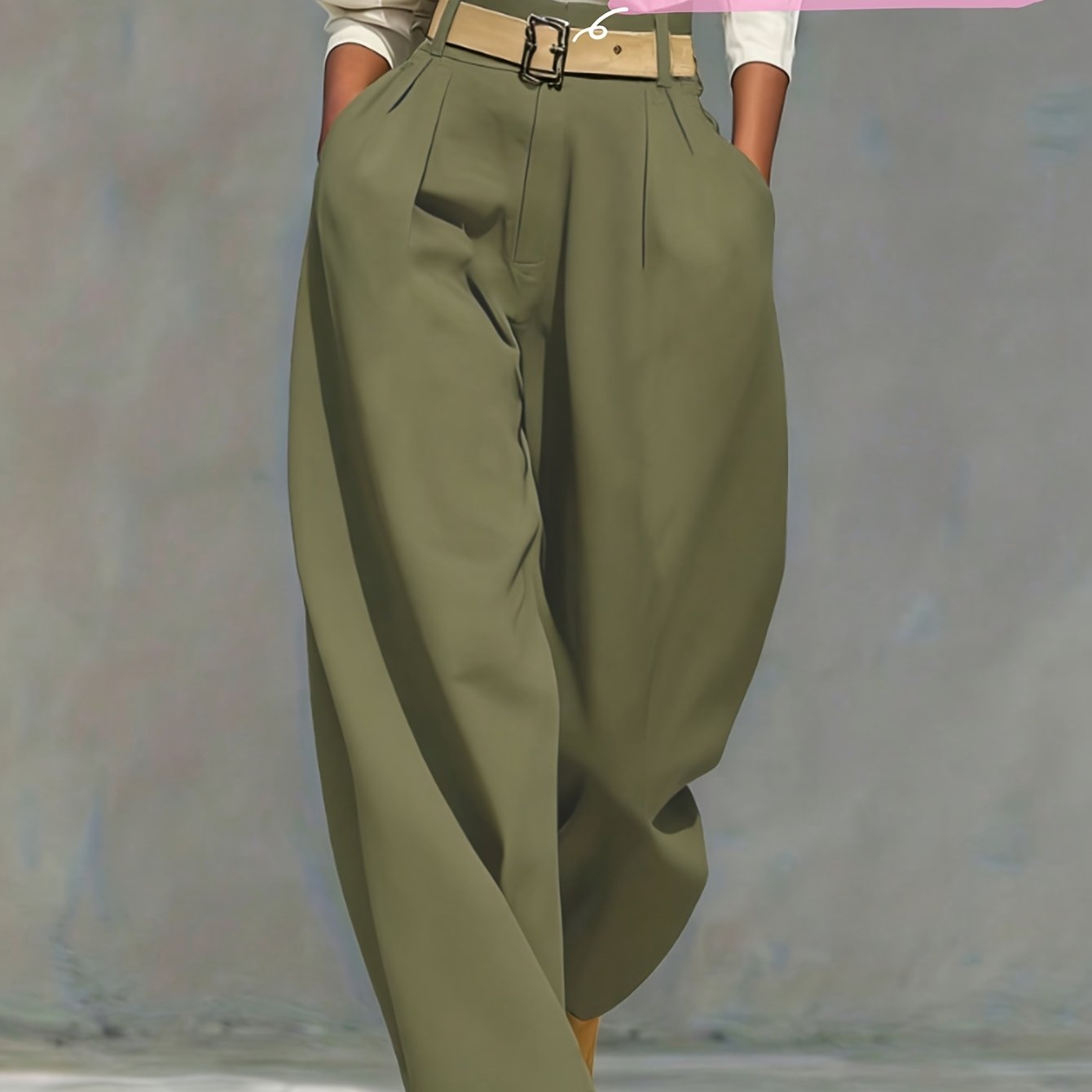 TEMU Pantalones casuales de mujer de tiro con panel plisado, drapeados y suaves con ajuste holgado resistentes a las arrugas, cubren las caderas.