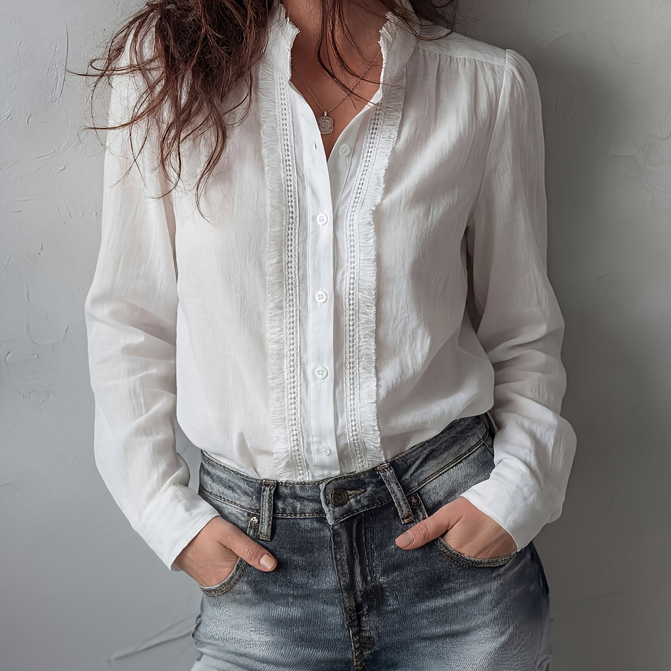 Retro Lace-trimmed Long-sleeved Shirt