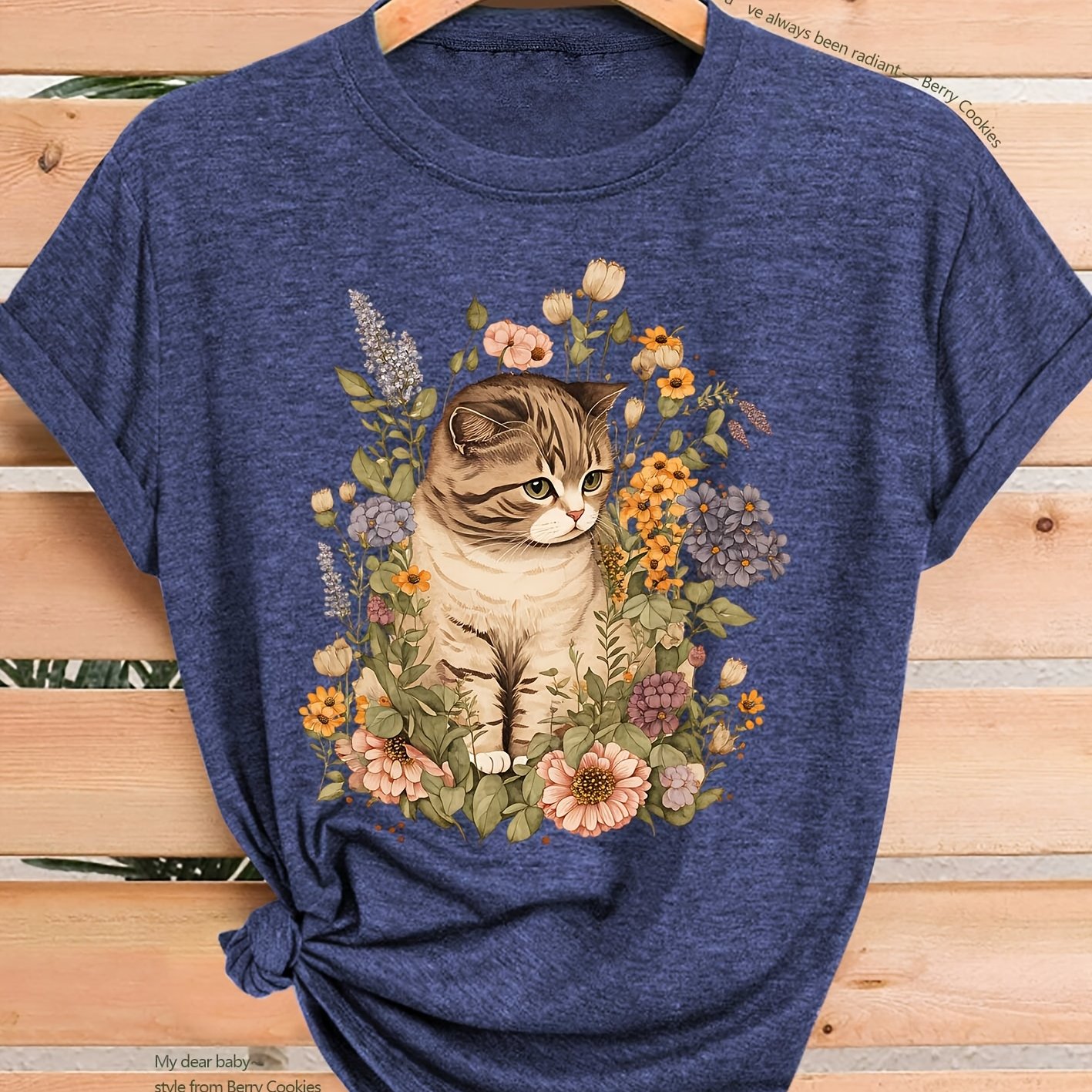 TEMU 2026 New Women's Short-sleeve T-shirt Featuring Vintage Prints Of British Shorthair Cats, Perfect For Spring, Summer, And Autumn. Elegant And