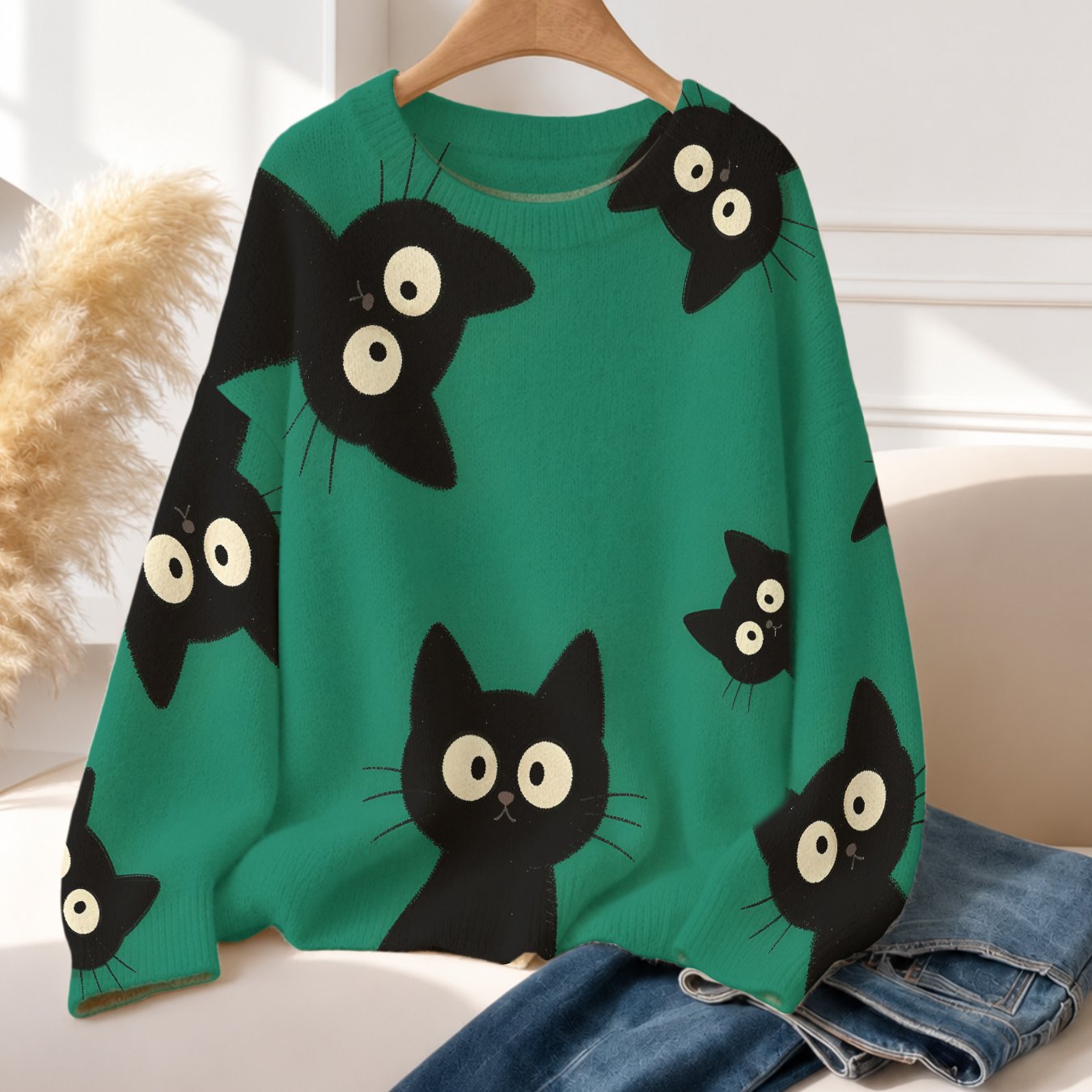 TEMU 1 pull d'automne-hiver pour femme, nouveau, facile et polyvalent, à col rond avec un imprimé amusant de de dessin , coupe douce et discrète,