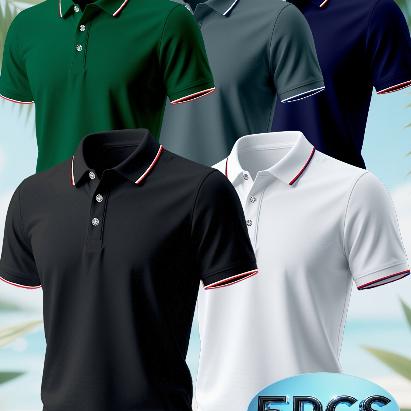 E-shop 5 Stück Herrenhemden in Unifarben - Sommer Kurzarm mit Golfschürze für Freizeit und Business-Look, Atmungsaktives Maschinenwaschbares Gewebe, 5