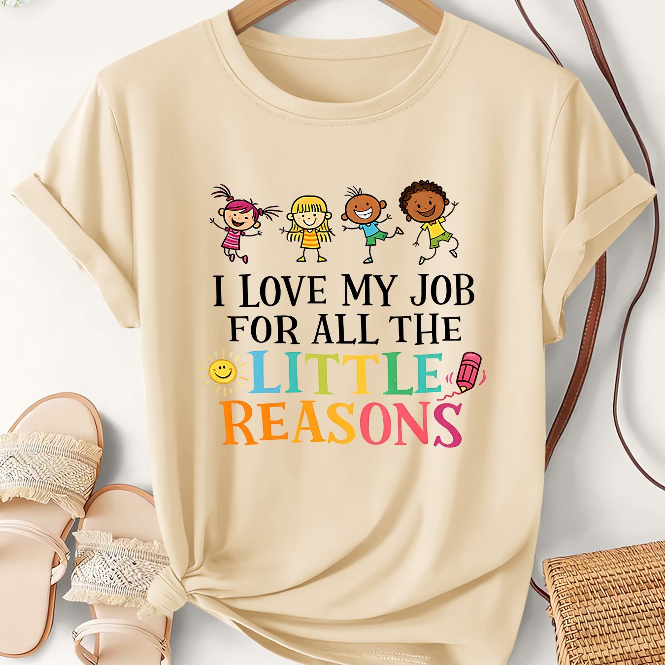 TEMU Women's Summer Plus Size Top | I Fun Slogan Teacher Color Cartoon Illustration Art Print Women's T-shirt | Teacher Loose Round Neck Short Sleeve