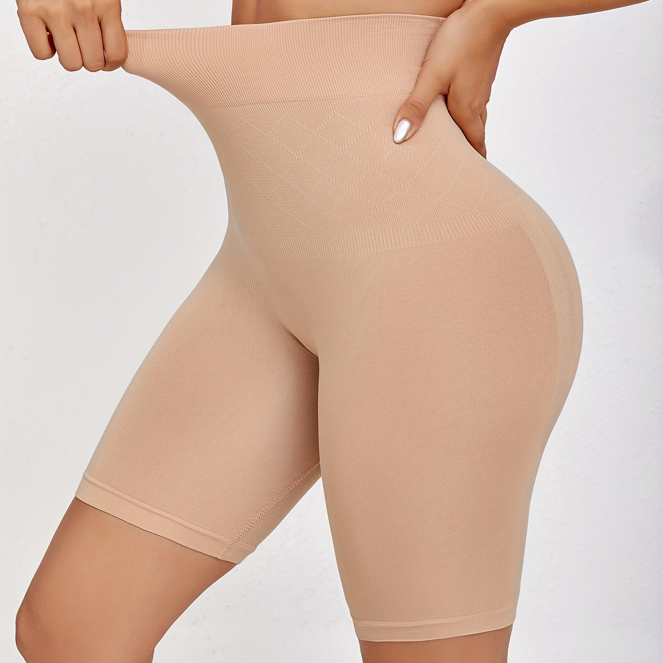 Image of High-waist Tummy Control Shaping Shorts, Women' Anti-slip Safety Base Pants, Strong Support Non-sheer Design, Smooth Fabric Shaping , Daily Underwear, Seamless Shaping Underwear, Texture Shorts