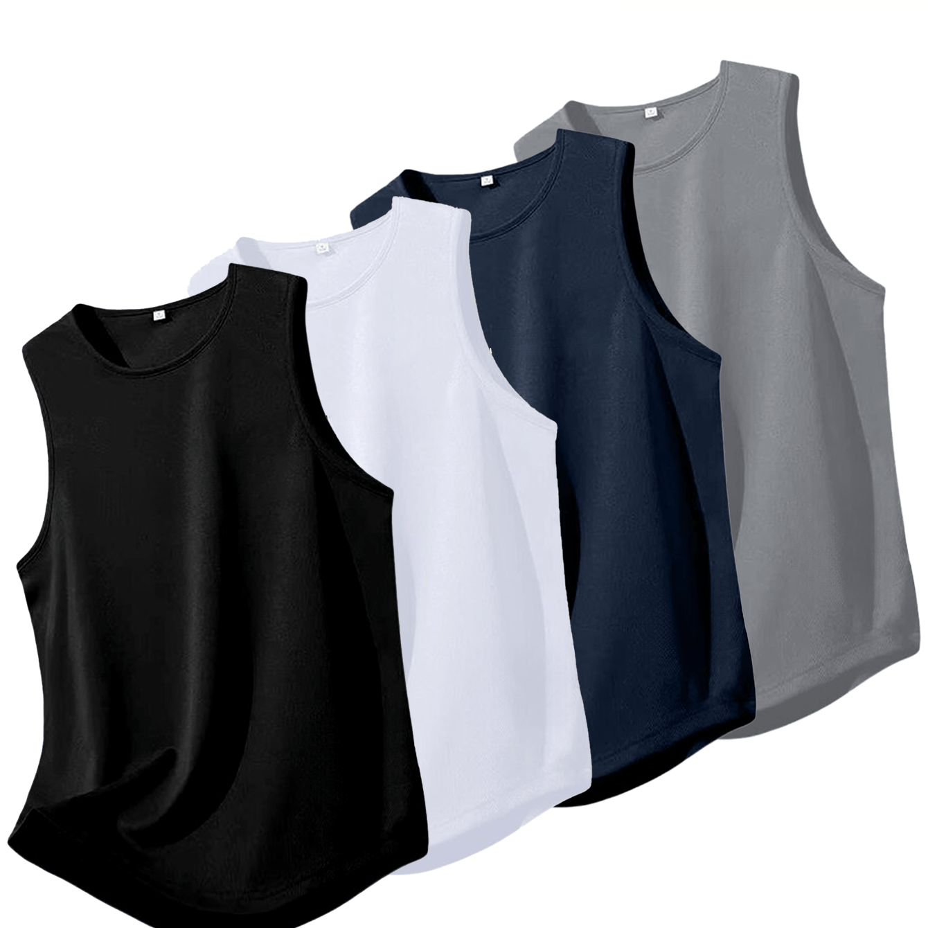 TEMU 4pcs (black, White, Gray, Navy) Men's Polyester Crew Neck Tank Tops - Breathable, Sweat-wicking, Quick-dry Athletic Workout Shirts For Running,