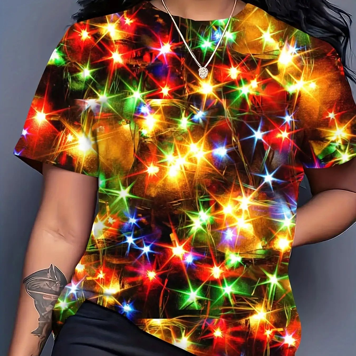 TEMU Women' Large Size Short-sleeve T-shirt - 3d - Round Neck Top, -line Casual & Elegant Blouse With Random Colorful Patterns (/abstract),