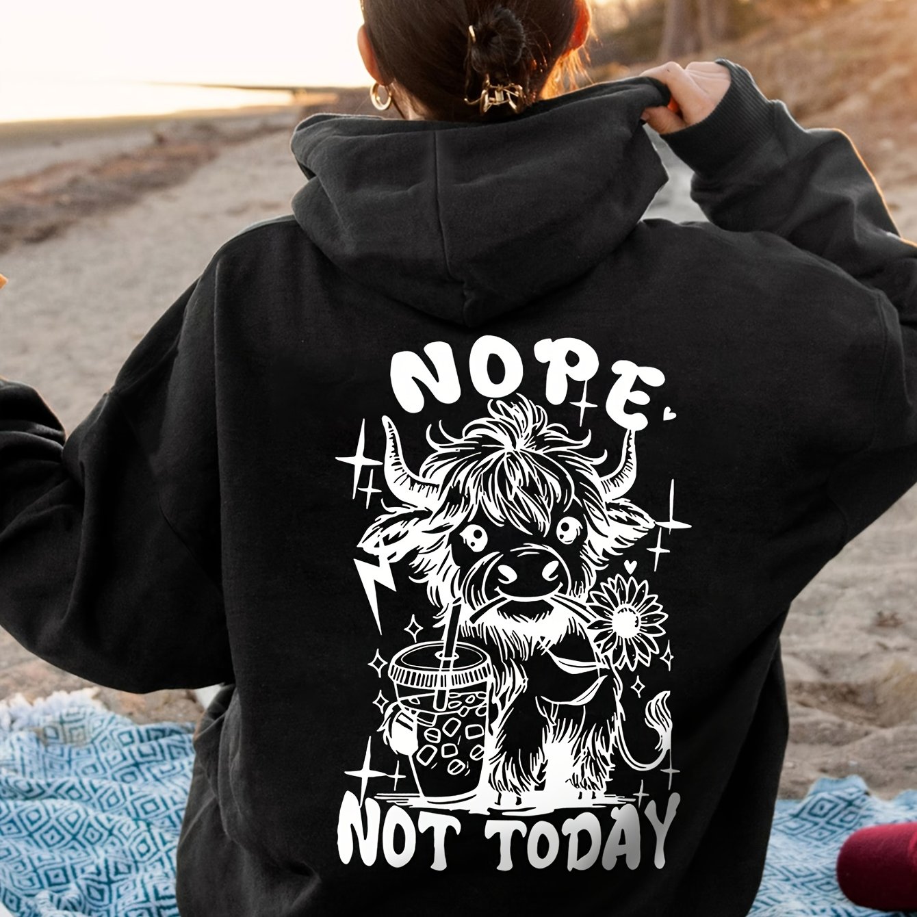 TEMU Women's Casual Letter Cartoon Double-sided Printed Hoodie