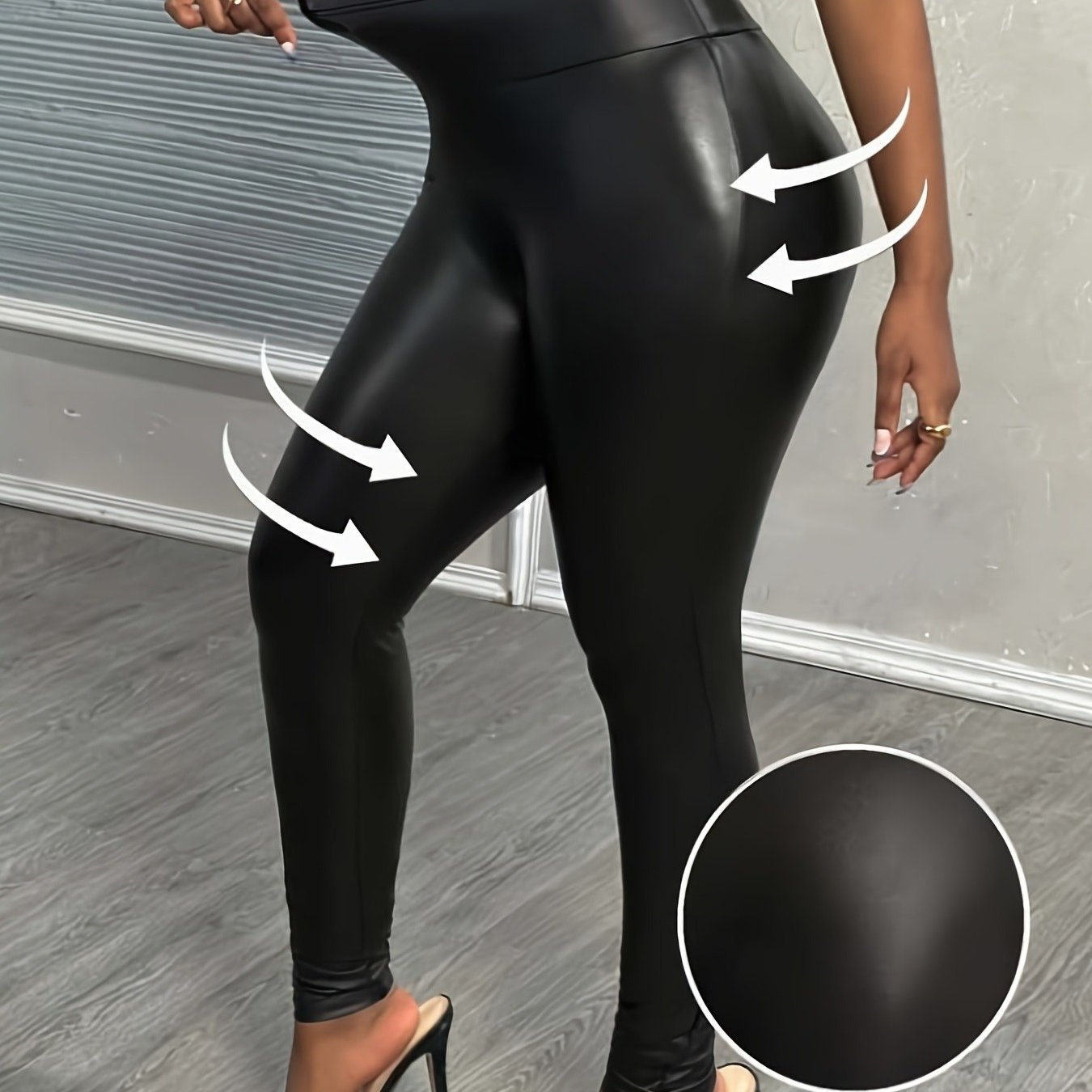 E-shop Plus Size, Damen-Slim-Fit-Leggings in Uni-Farben, Elegante Modische Lange Hosen, Glänzende Oberfläche, Plus-Size-Kleidung
