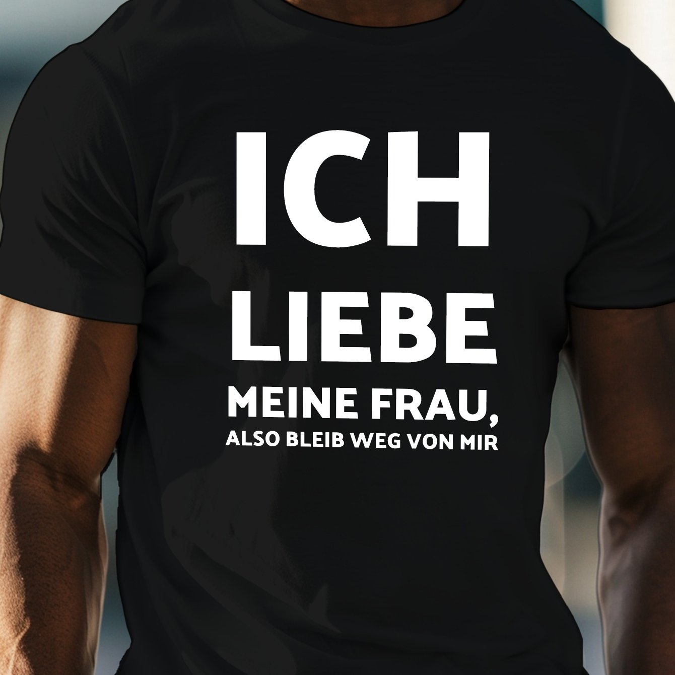 Image of Men's T-shirt With '' Design - Lightweight Summer Top With German Writing, Black, Casual Short Sleeve Tee For Comfortable Summer Wear, Plus Size