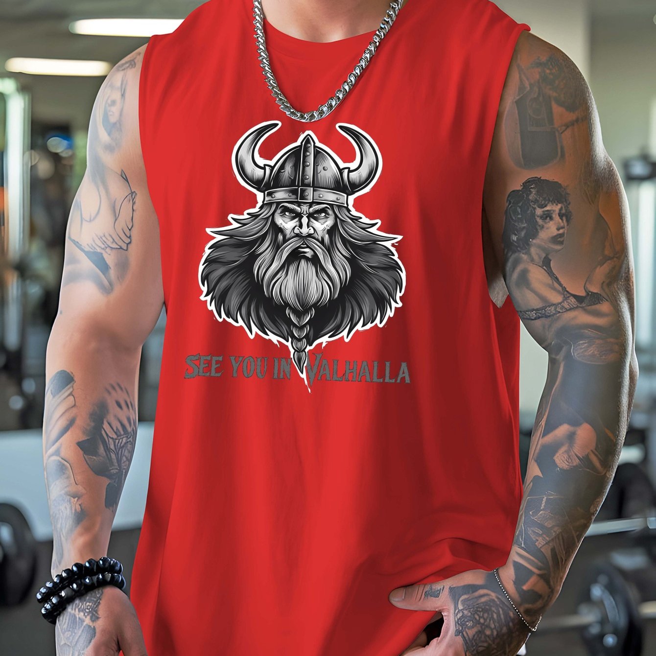 TEMU Men's Print Sleeveless Tank Top - Breathable Quick-dry Shirt Suitable For Gym, Streetwear & Summer Casual Wear, Plus Size Viking Athletic Shirt