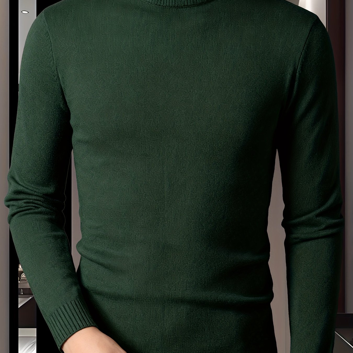 TEMU 1pc Of Men's Autumn And Winter Slim-fitting Pure-color Knitted Long-sleeved Shirt, With Multiple Color Options - , Easy To Match