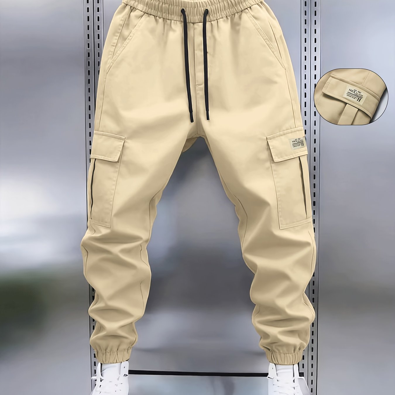 TEMU Single-piece Men's Fashionable Athletic Jogger-style Cargo Pants With Dual Side Multi- And Drawstring Waist. Ideal For Wear, Daily Exercise,