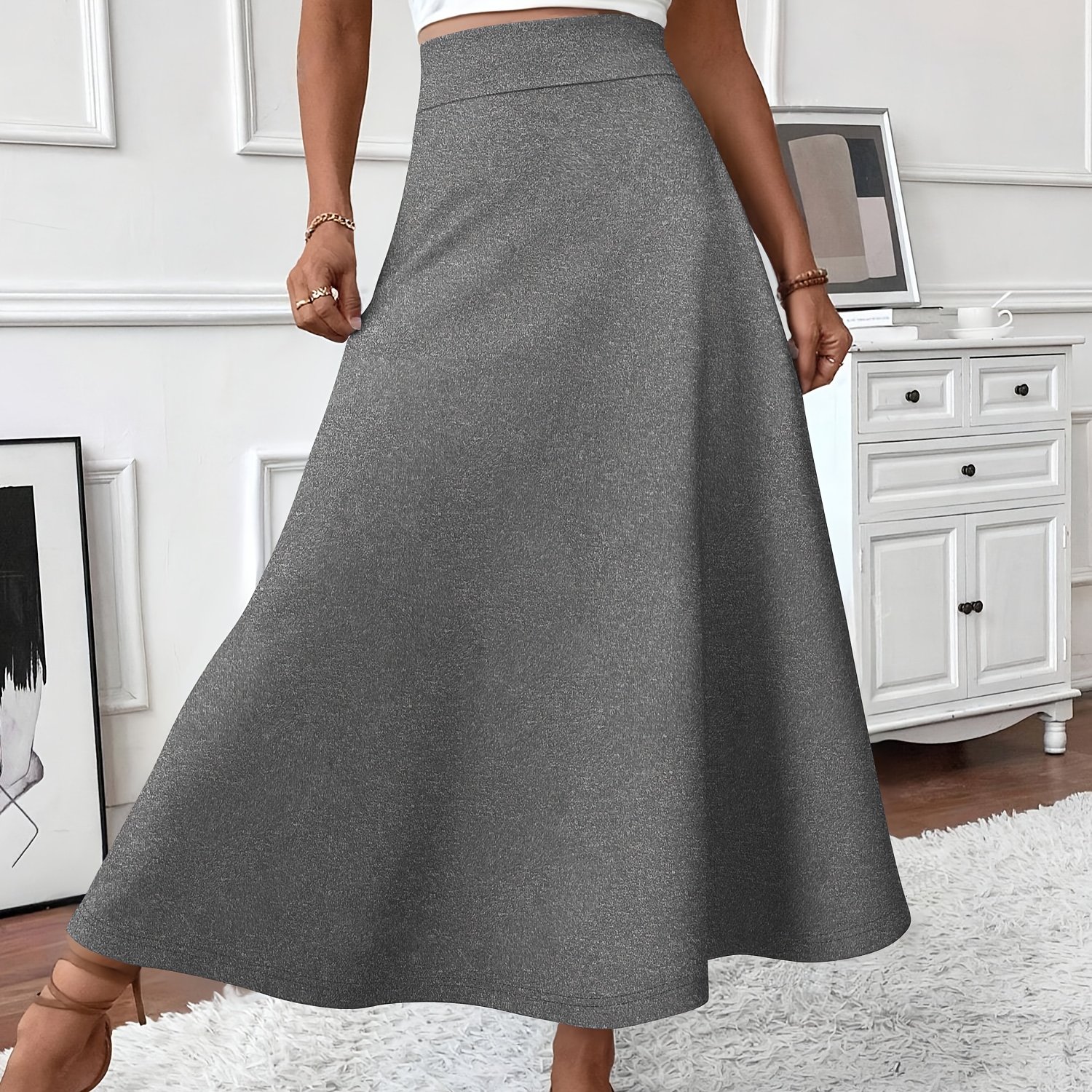 E-shop INS Trendiger 2025 Herbstrock für Damen, hoch tailliert, A-Linie, dehnbar, ausgestellt, bedeckt die Hüfte, elegante Drapierung für längere