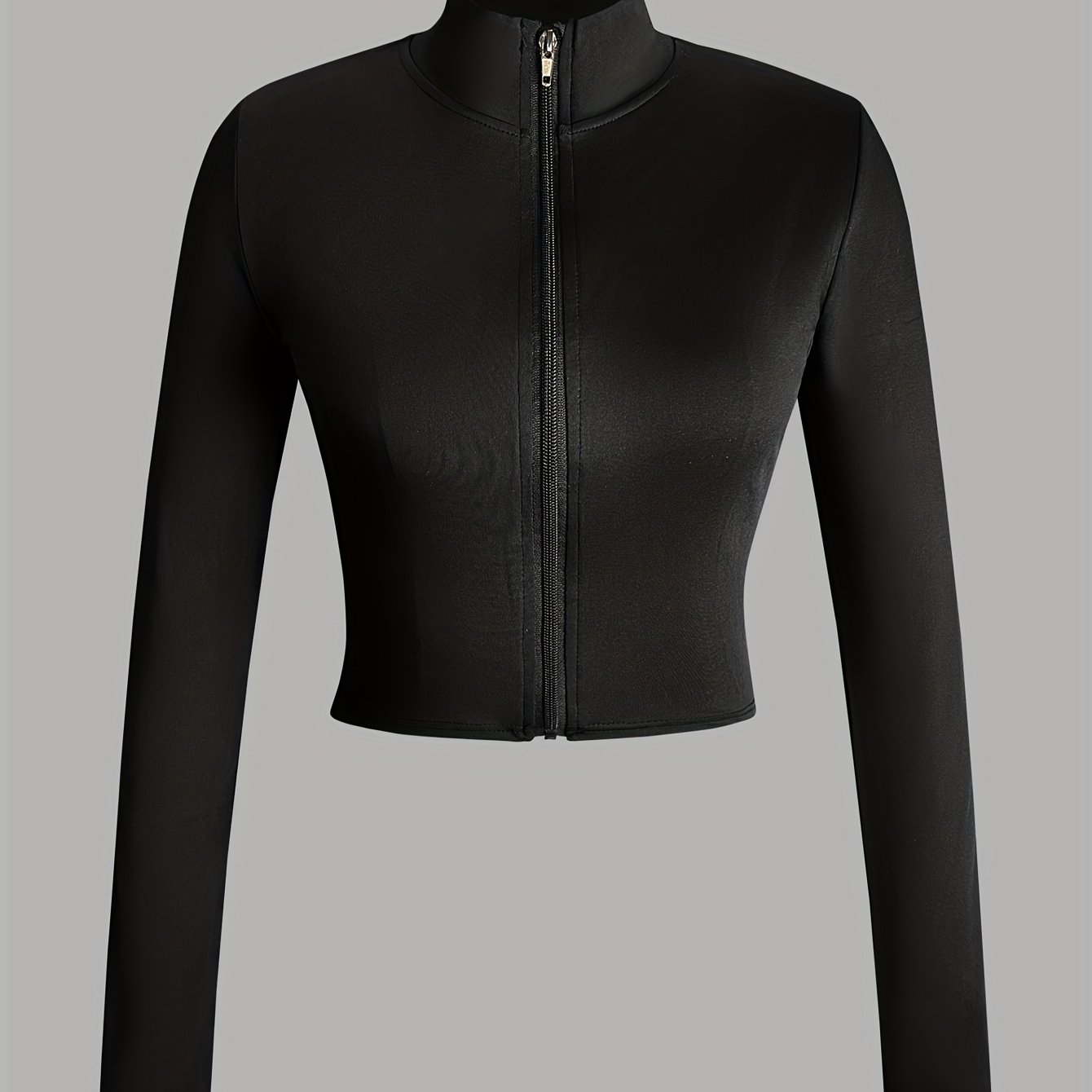 Women's Slim Fit Stretch Zipper High Collar Long Sleeve Sweatshirt, Autumn And Outerwear T