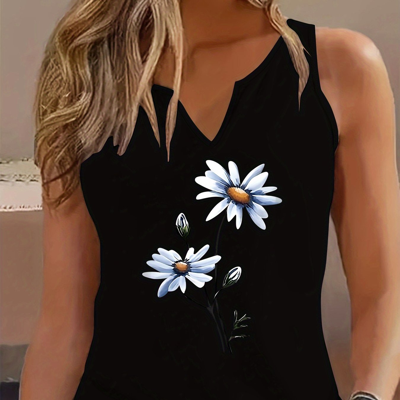 TEMU Letter Print Tank Top, Sleeveless V Neck Casual Top For Summer & Spring, Women's Clothing