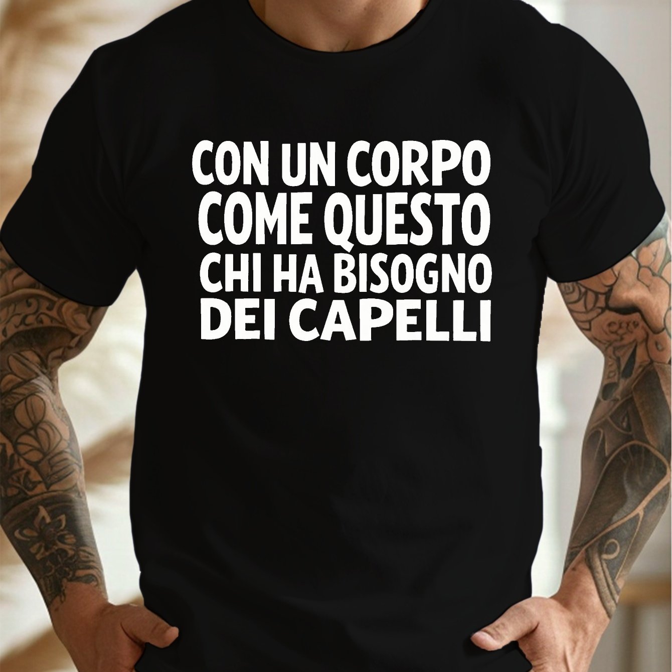 TEMU Humorous Italian Saying On Body , Men's Short-sleeve Round Neck T-shirt, A Relaxed And Lightweight For Summer