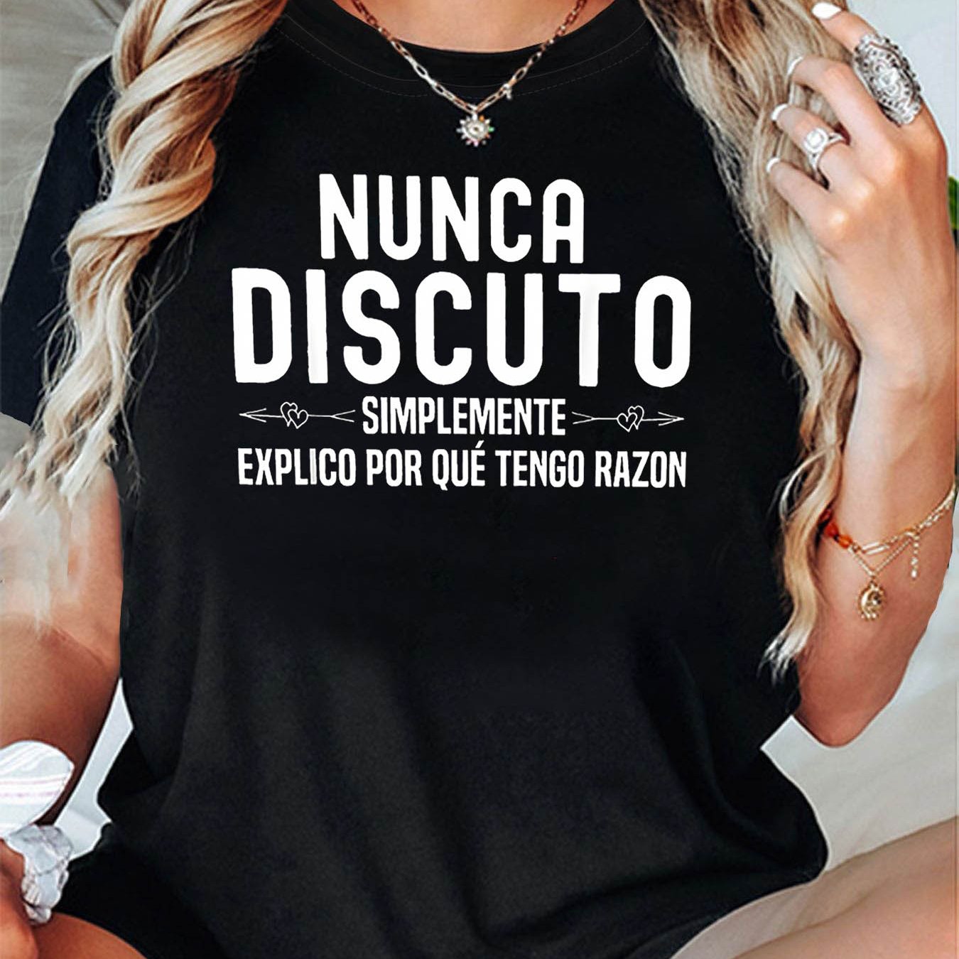 TEMU Camiseta para mujer con en español "Nunca Discuto" - Top de manga corta con eslogan de humor mandón, blusa casual de verano para uso diario y