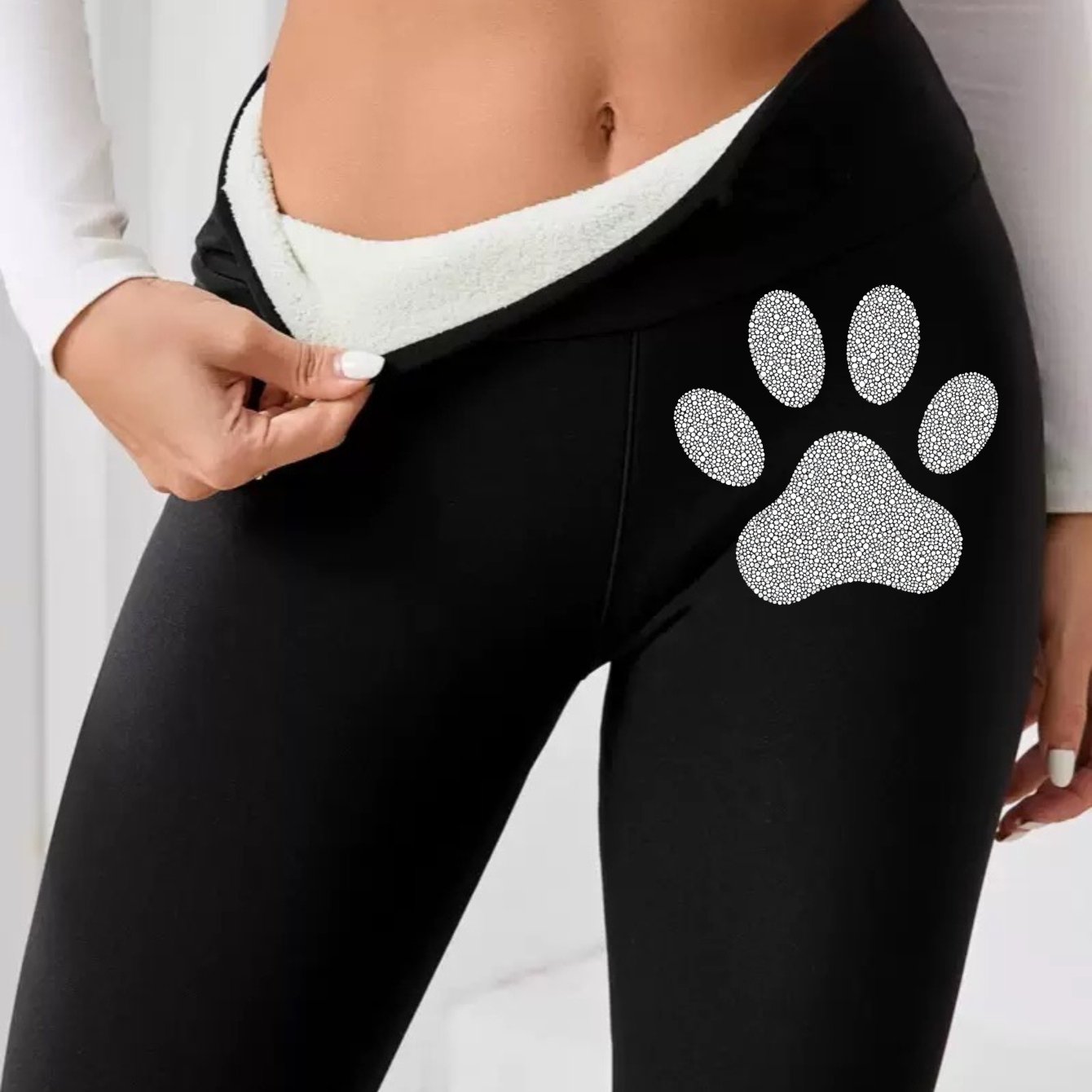 TEMU Fleece-lined High-waisted Leggings For Fitness And