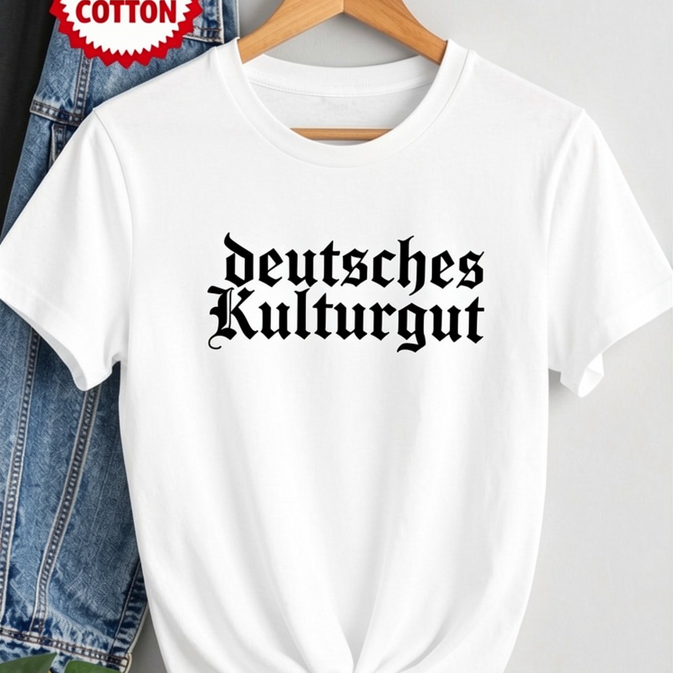 Image of Traditional Style German Printed Short-sleeve Crew Neck Pure T-shirt, Chu, Short Sleeve T-shirt