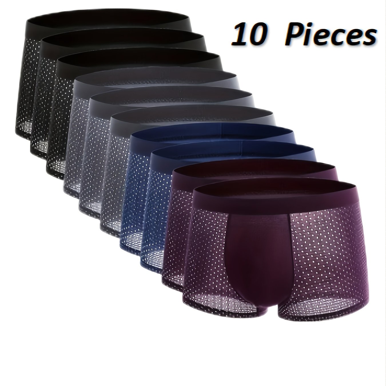 10pcs Men's Fiber Fabric Mesh Breathable Comfortable Stretchy Boxing Briefs