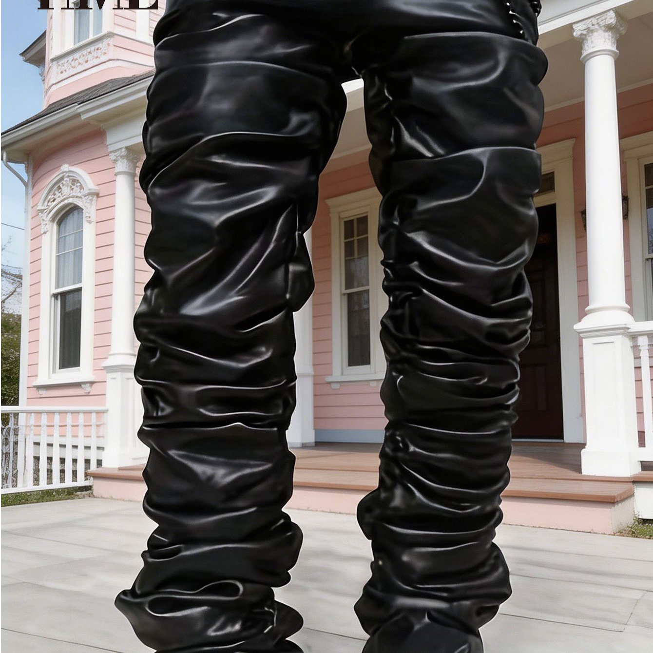 Image of Hme High-end 's Jeans, Pu Black Elastic Straight Slim Fit, Design, Boutique Wash , No Pilling, No Fading, Wear-resistant And Durable, Daily Fashion Casual Versatile Jeans Casual Pants Men