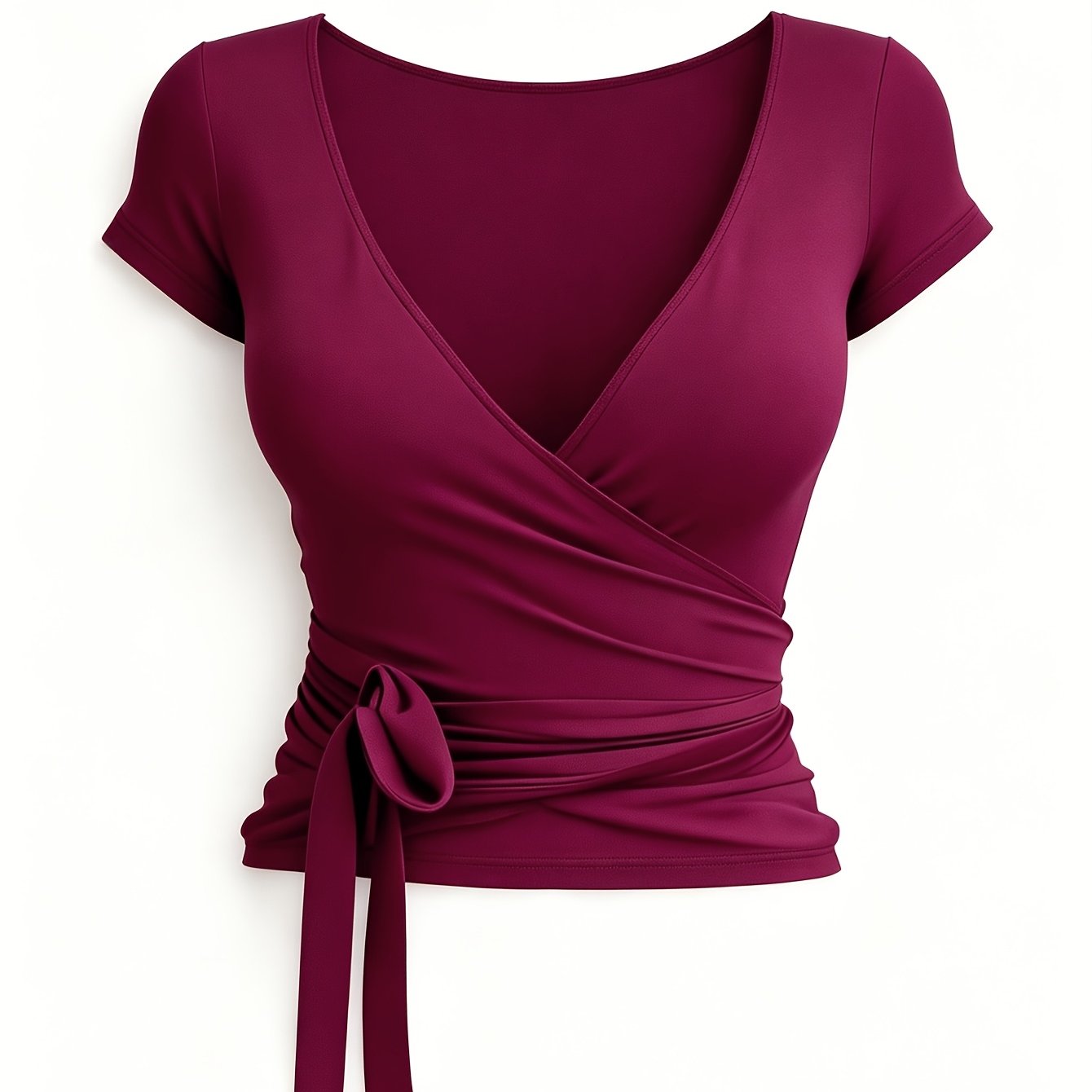 TEMU V-neck Cross-tie Strap Short Sleeve T-shirt For Women, Summer Slim -cinching Cropped Hot Top