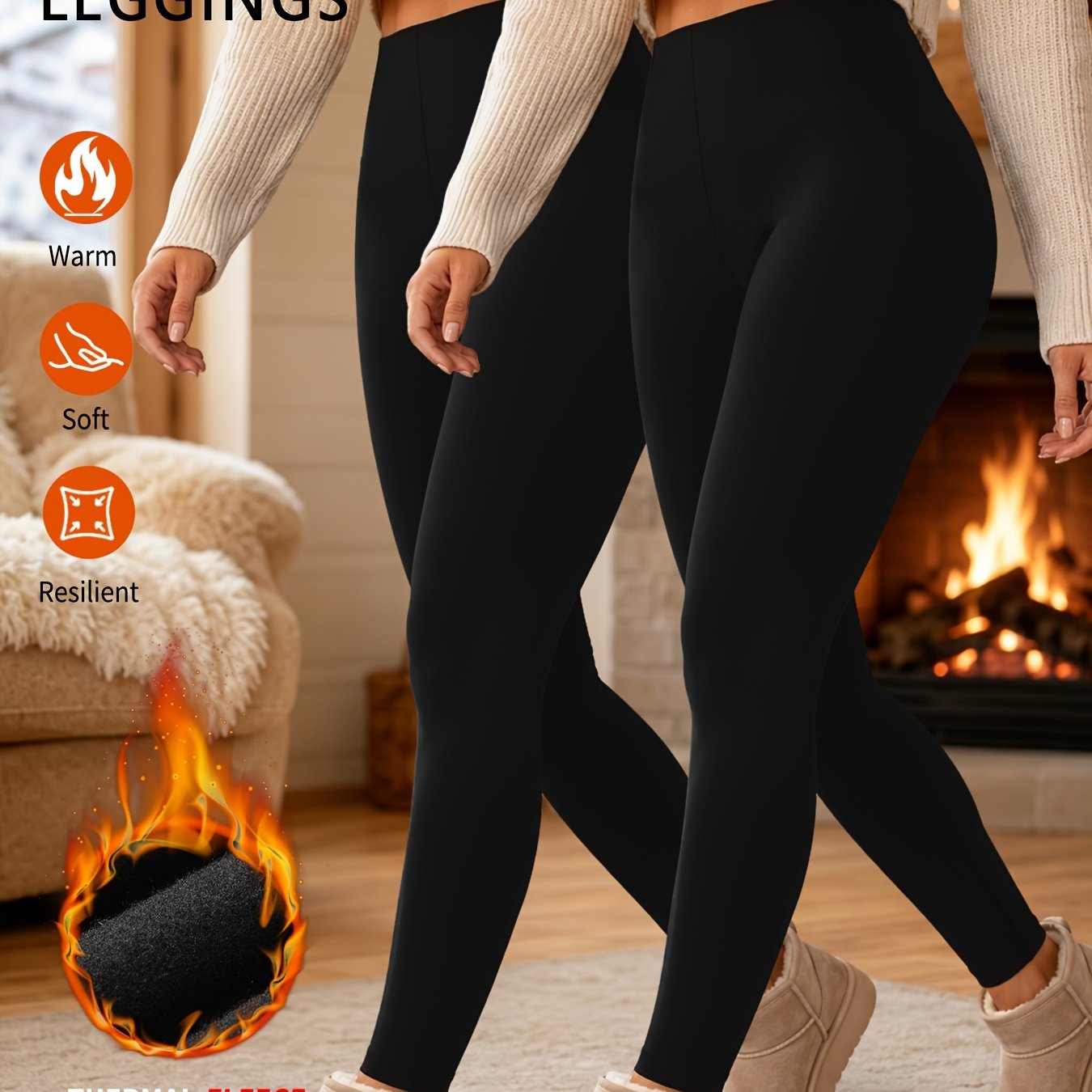 TEMU 2-pack Women' Soft Thermal Fleece-lined High-waist Leggings, For And Casual Winter Wear