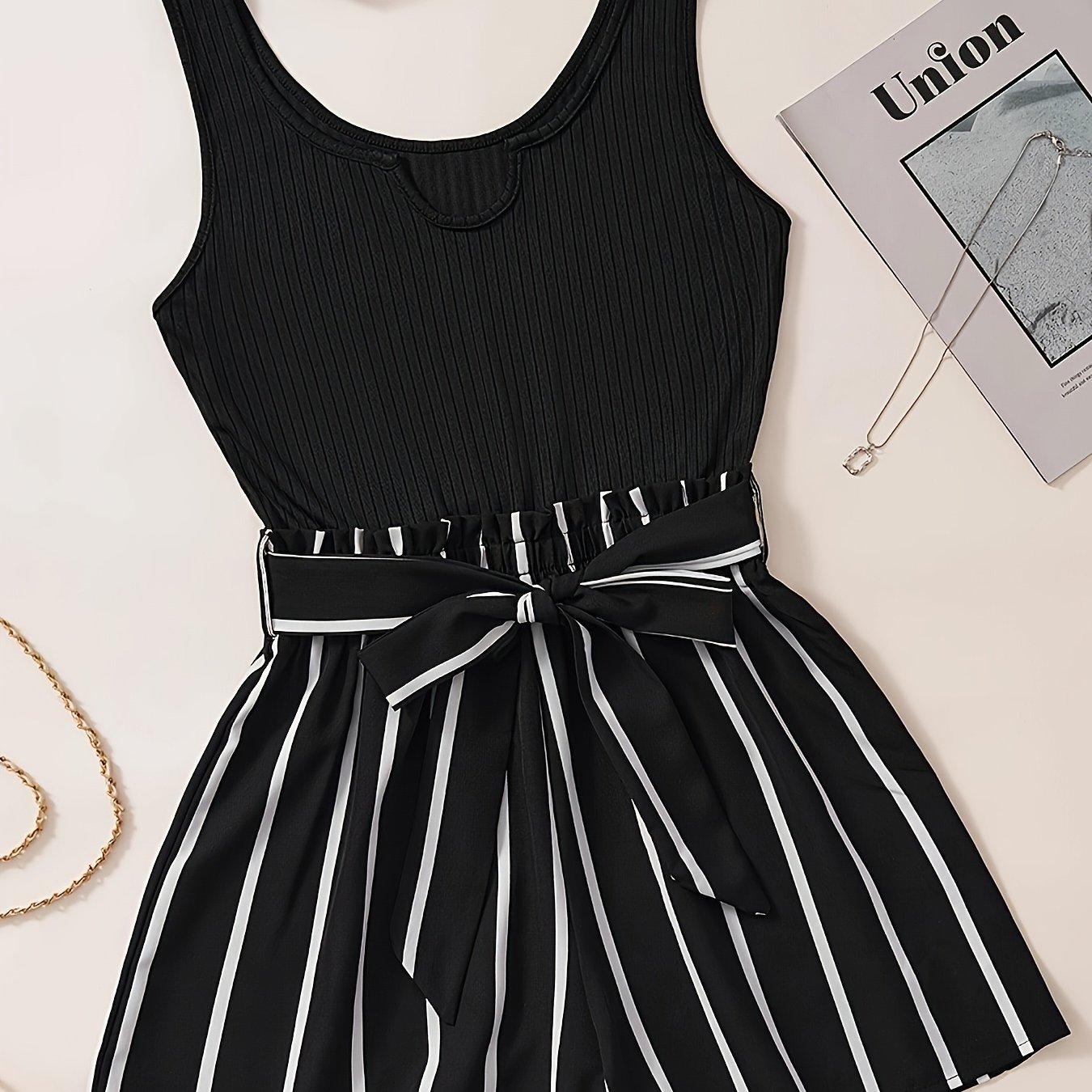 E-shop Gestreifter Notch--Back-Weste-Jumpsuit