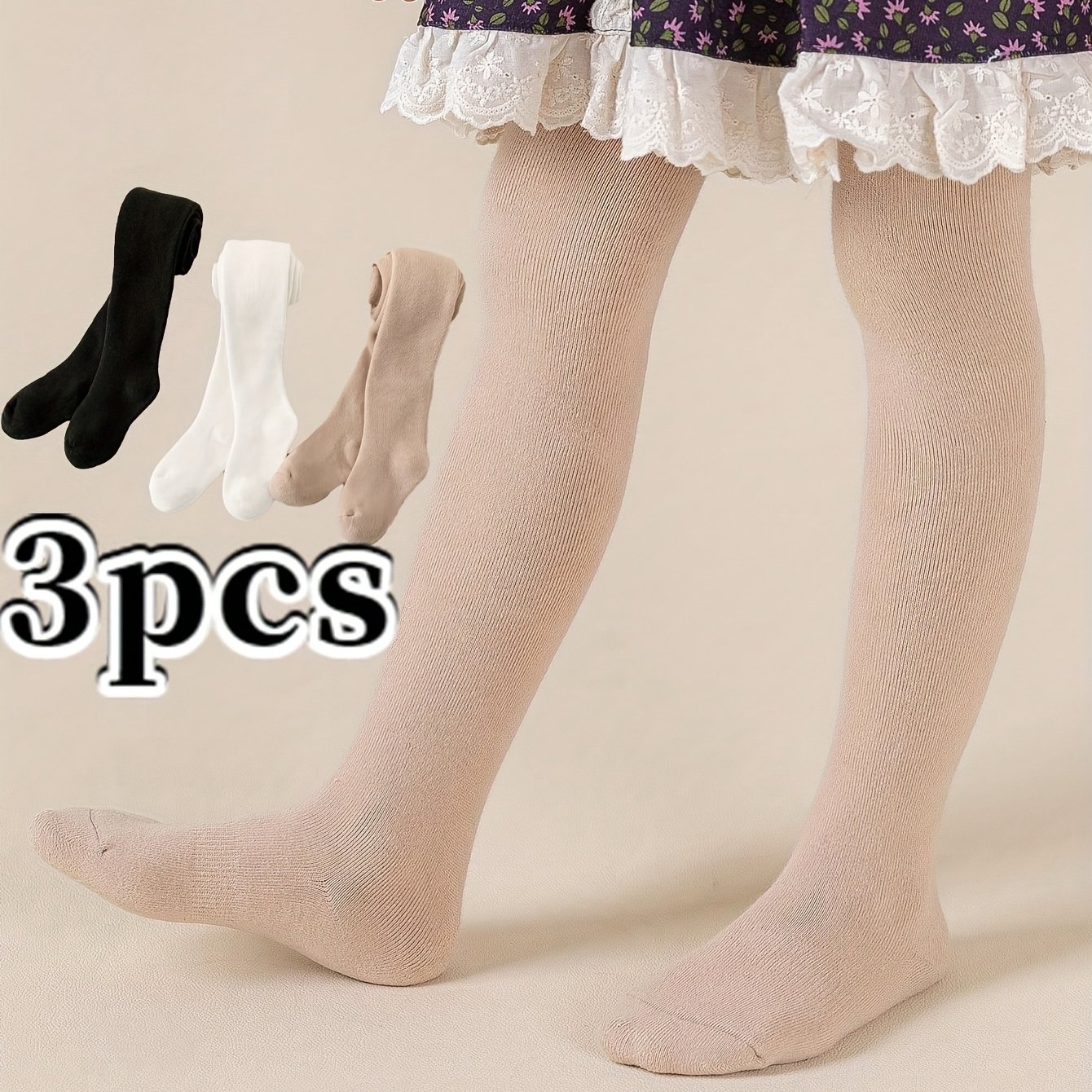 Image of 3pcs Girls' Solid Leggings, Slim Fit Tights, Perfect For Daily Wear With School Uniforms And Skirts, Spring/fall Essential