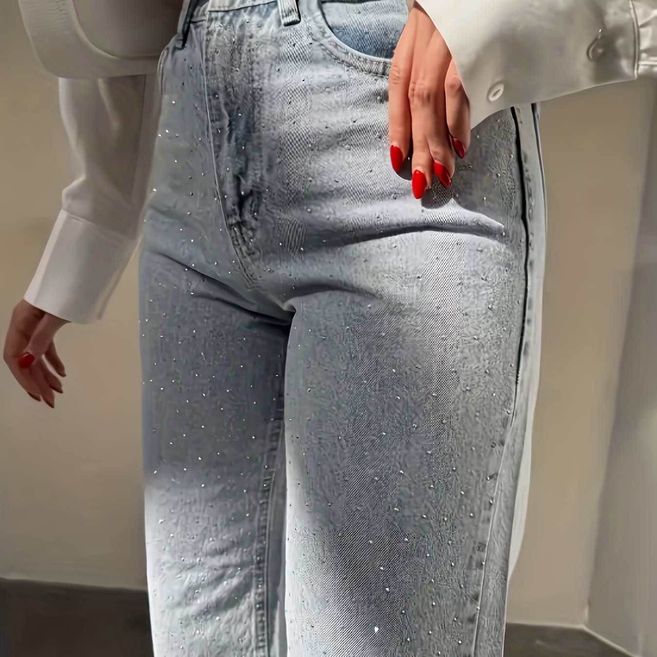 Women's Fashion Casual Hot-drilled Micro-elastic Jeans