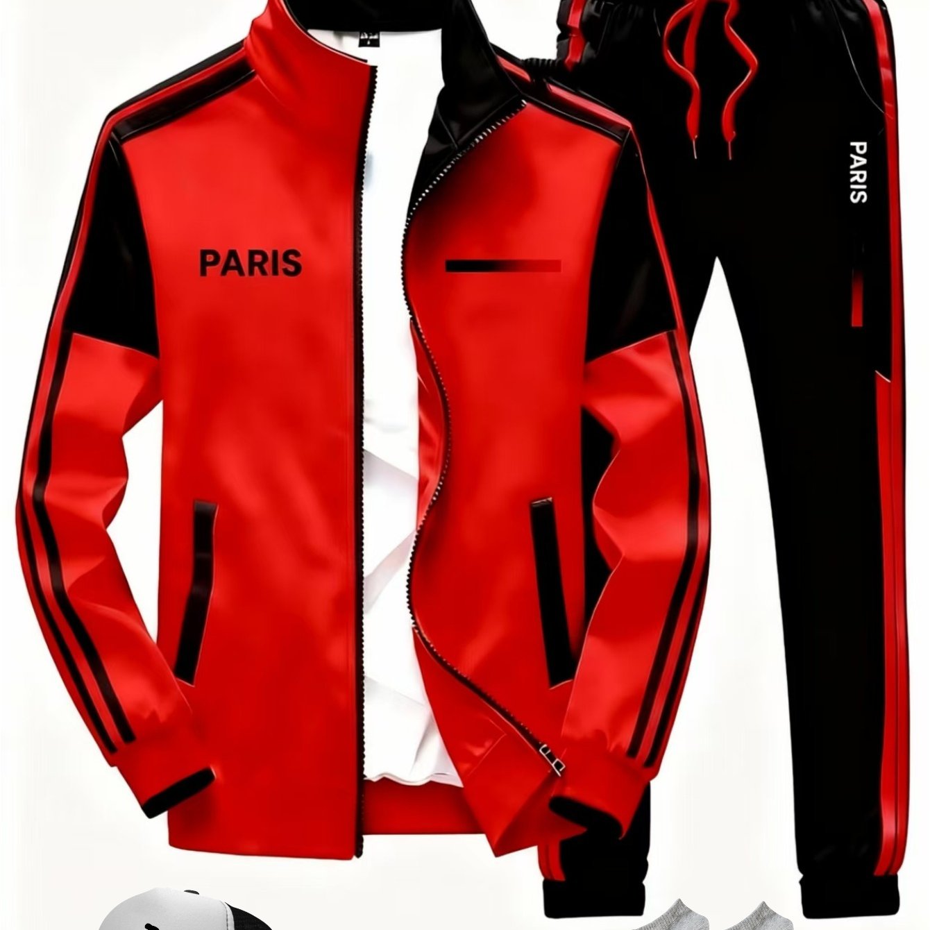 This New 2026 Casual Tracksuit (zip-up Jacket, Pants, Hat, And Socks) Is Perfect For Spring 2026. Featuring A Plaid Design Suitable For Any Occasion, In A Of Colors, Has A Fitted Silhouette