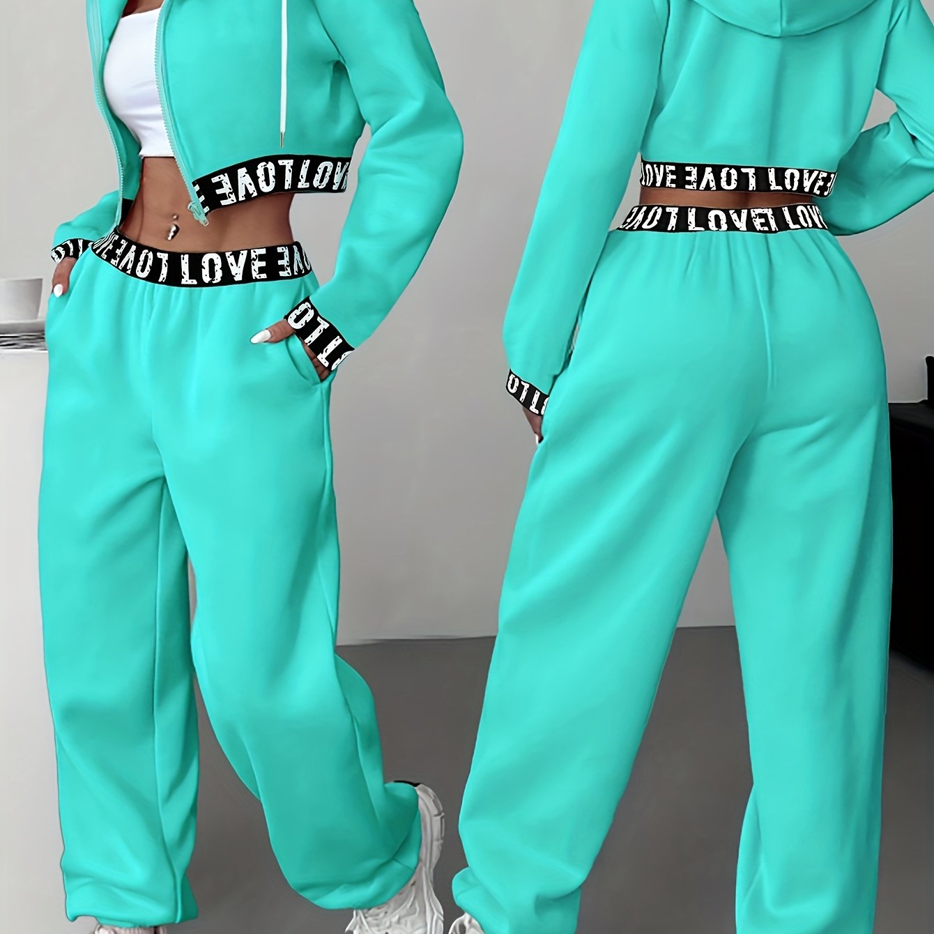TEMU Donna 2 Pezzi Set, Giacca con Cappuccio e Cerniera /Inverno + Pantaloni, Abbigliamento Casual, Indumenti Quotidiani, Moda , Tessuto , , Serie