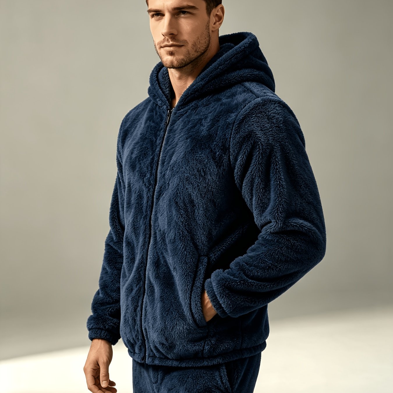 TEMU Men's Coral Fleece Hooded Zipper Pajamas, Autumn Winter Loose Outerwear , Men's Fashion Sweatshirt