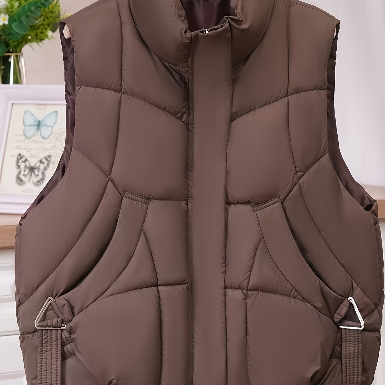 TEMU 【大きいサイズ】カジュアル ゆったりフィット プラスサイズ レディース ベスト 万能 スタンドカラー ノースリーブ