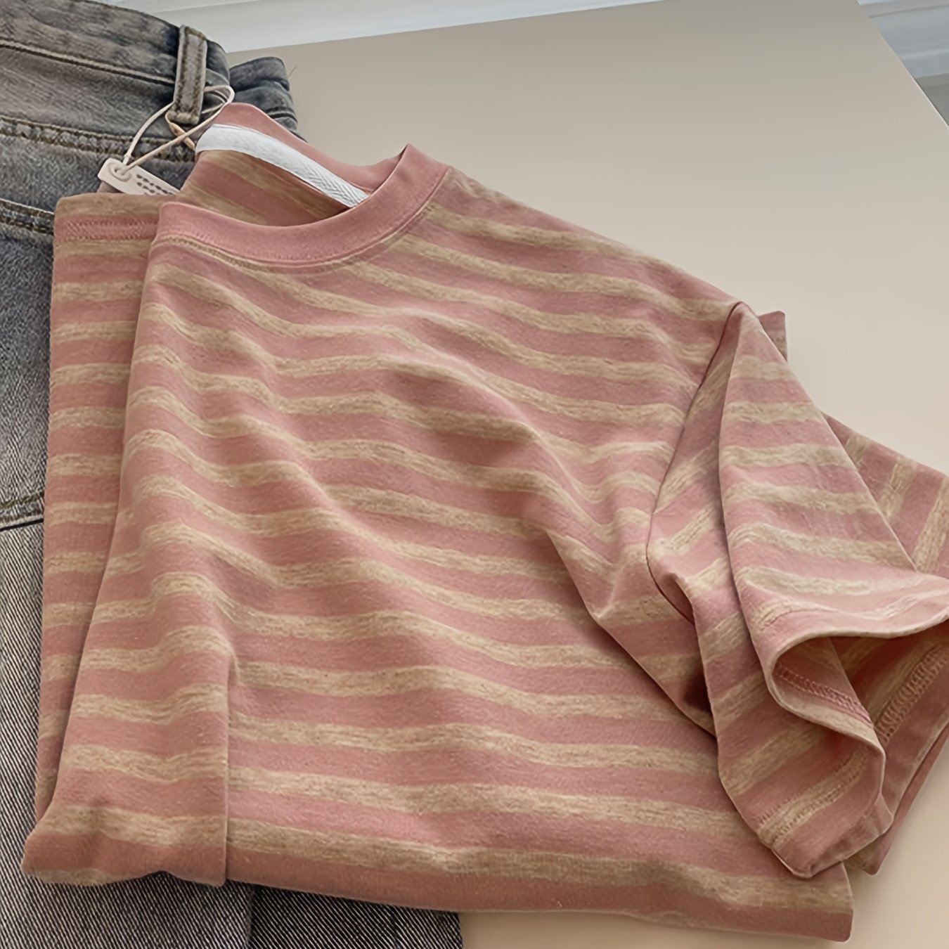 6024 Pink Striped - Colored T-shirt Women's Short Sleeve Summer
