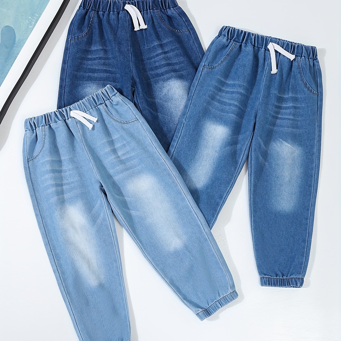 Boys' Casual Denim Pants 3pcs Outdoor Versatile Jeans With Ankle Hem