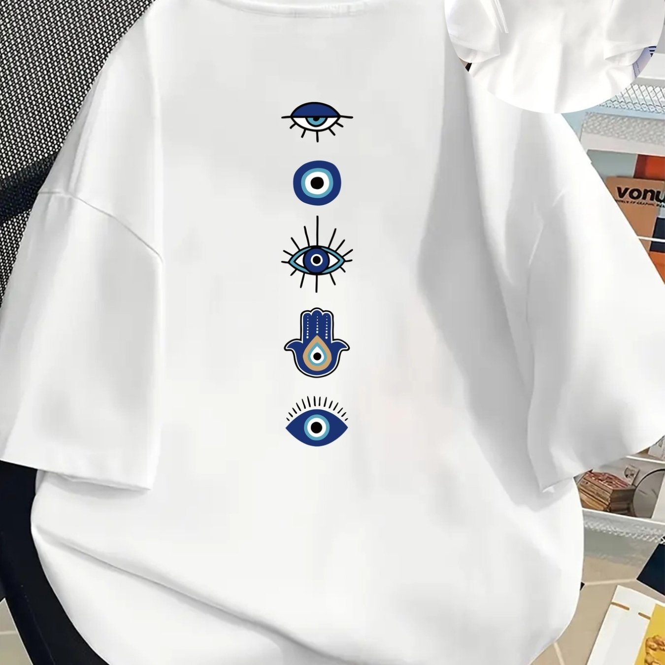 Fashionable Short-sleeved Summer Essential With A Eye Print, Featuring A Protective Charm Design And A Round Neck, Perfect For Casual Wear - Women's Clothing