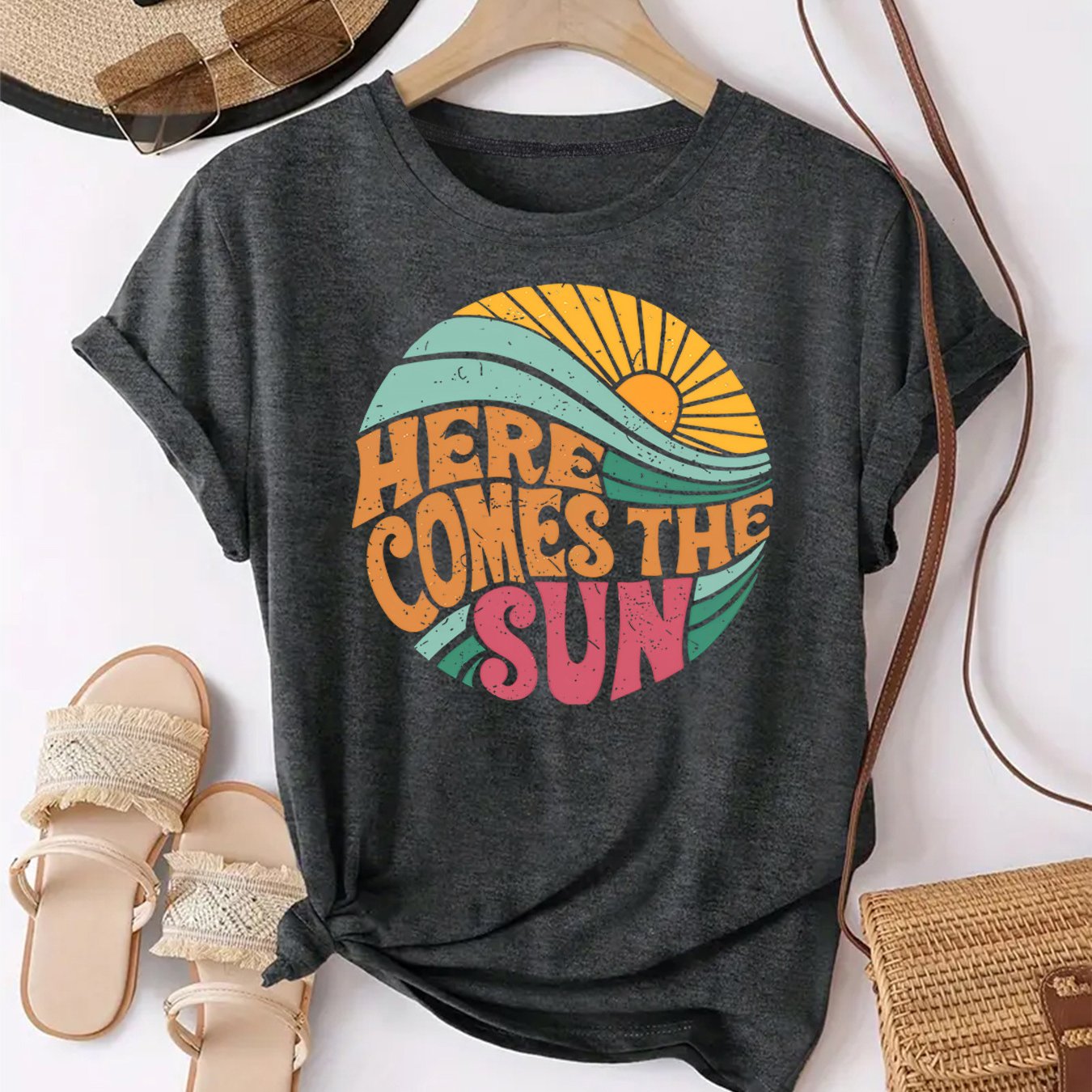 Image of Women's Fashion Creative Casual Versatile Colorful Letter Drawing Printed Round Neck Short Sleeve T-shirt