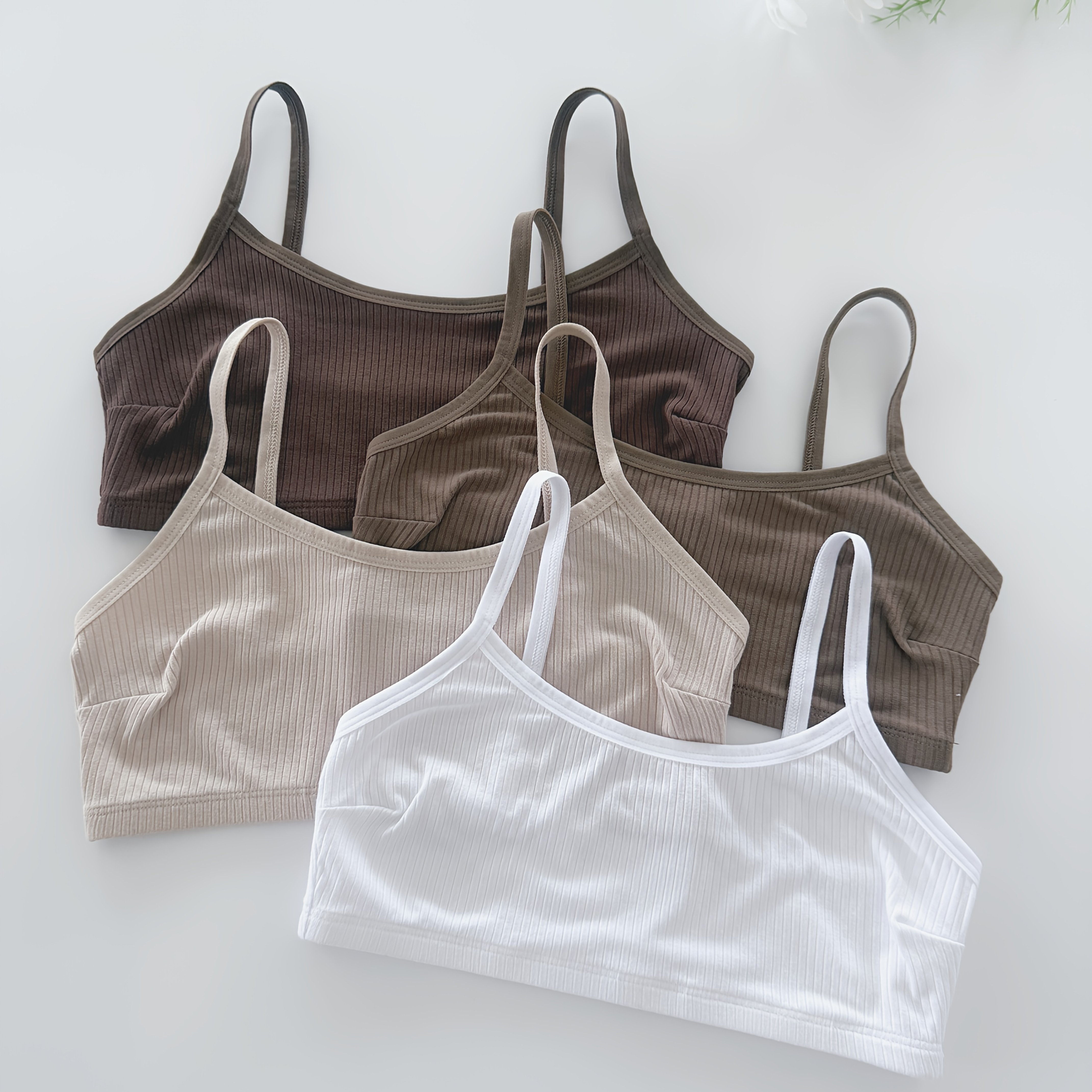 Image of 4pcs Set Of Sexy Seamless Solid Color Fashionable Elegant Casual Women's Suspender Underwear, Backless Thin Shoulder Strap Ribbed Soft Women's Bra Vest