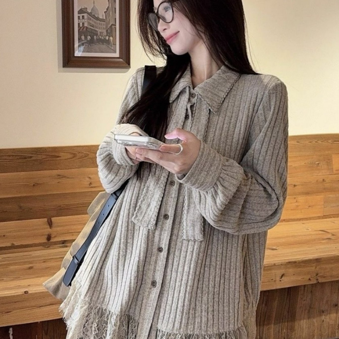 TEMU レディース 韓国レトロ レース パッチワーク 長袖シャツ 新作 ゆったりデザインセンス ニッチシャツ 秋冬用