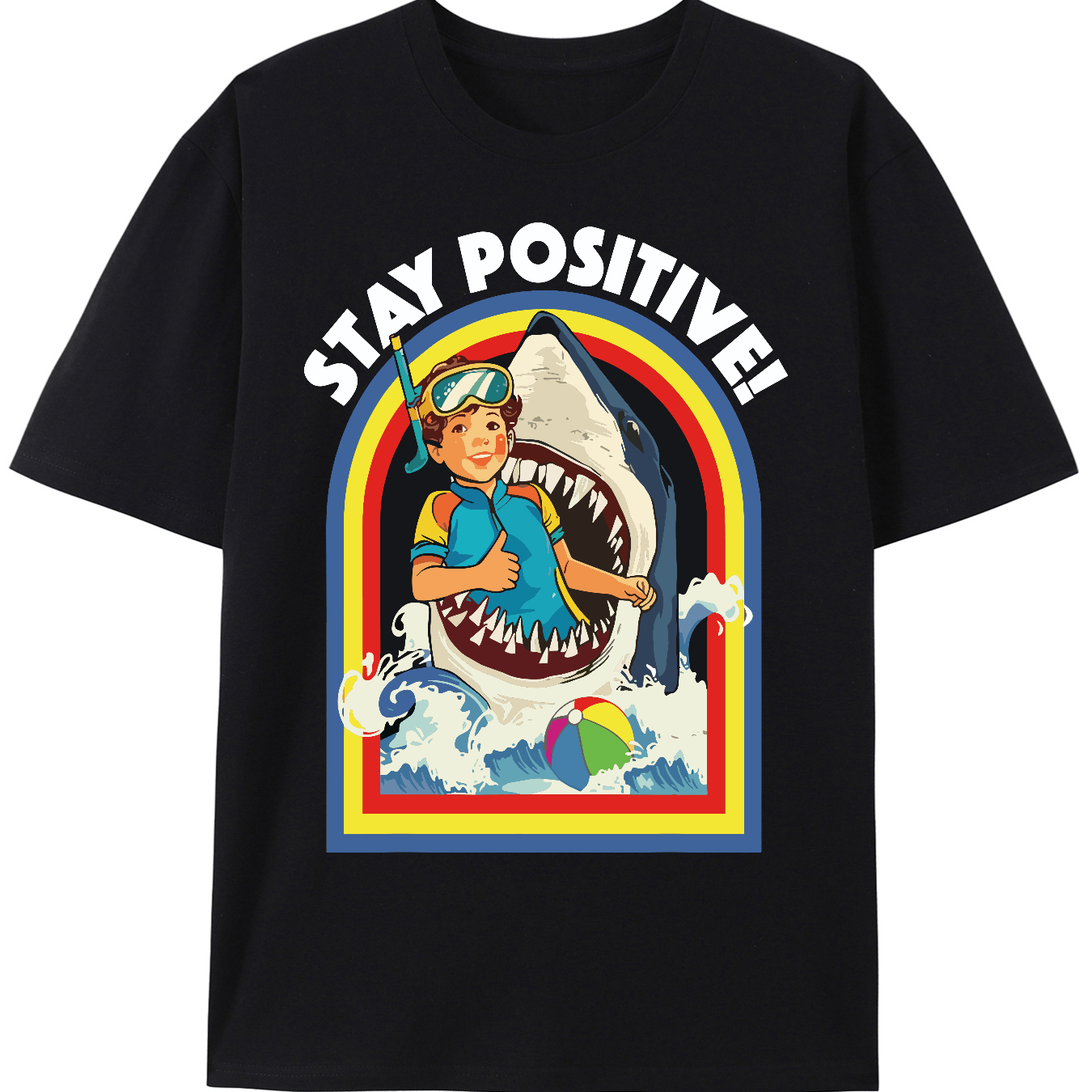 TEMU 1pc Shark Graphic T-shirt - 100% Cotton Crew Neck Tee With Slight Stretch, Geometric-patterned Casual Top For Adults, Ideal For Beach, Hiking, Training, And Night Out - Apparel