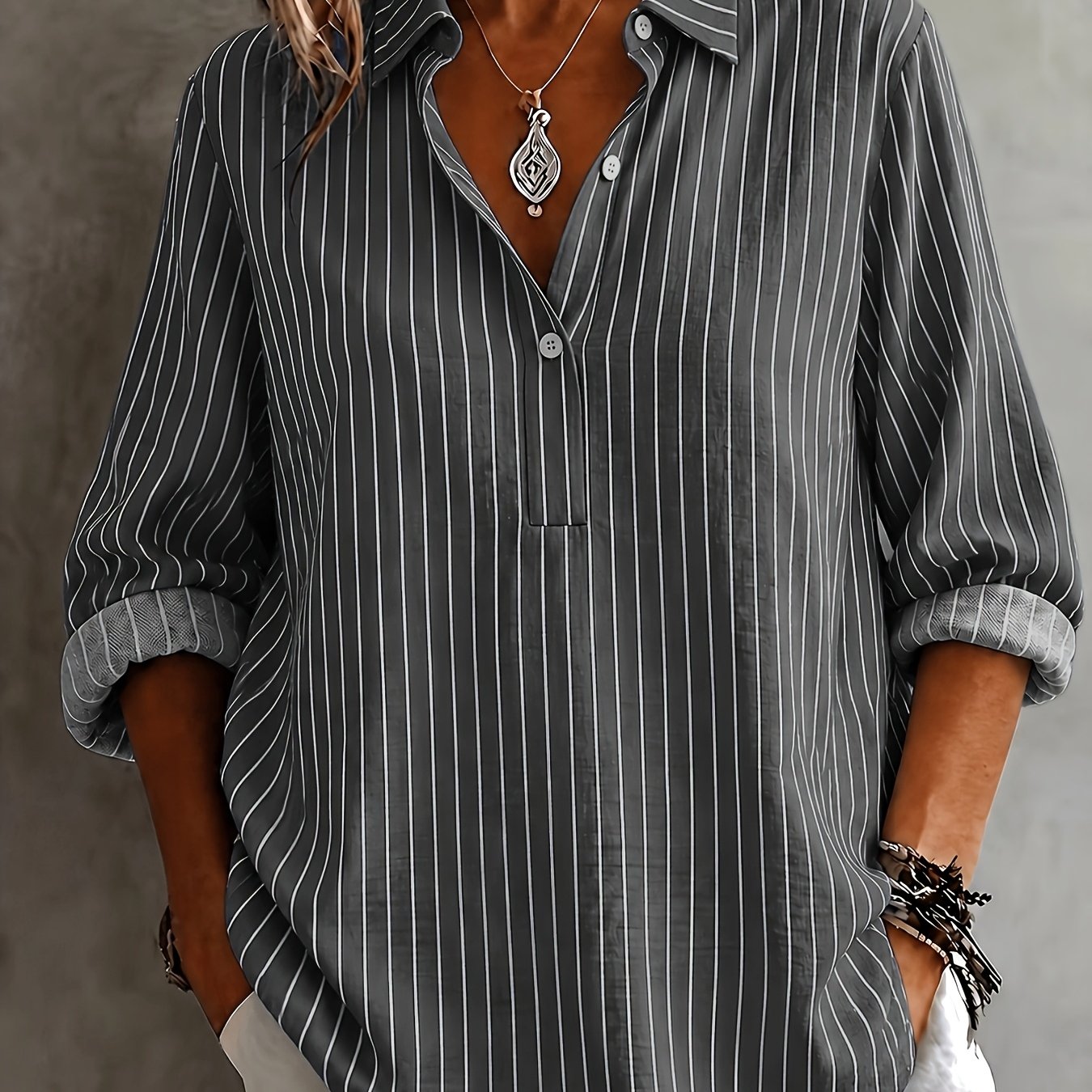 TEMU Tunique-cardigan à manches longues et rayures pour femme, disponible en plusieurs couleurs