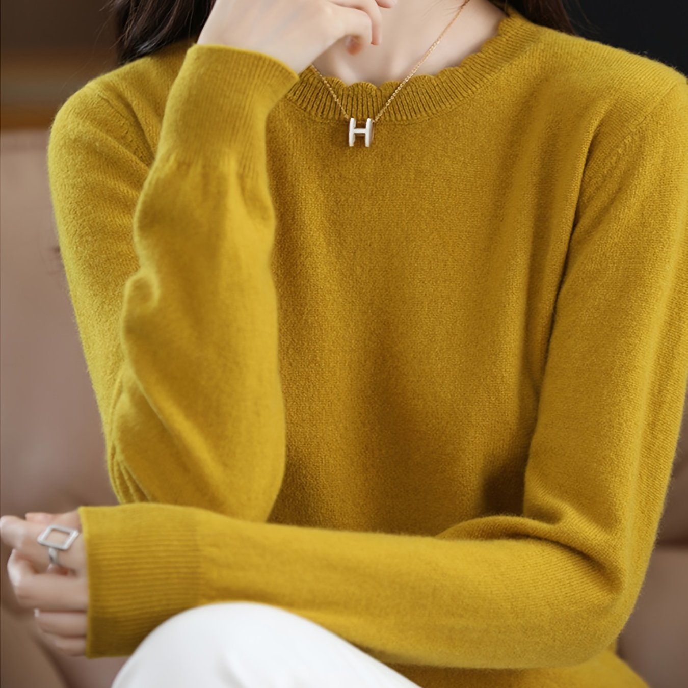 TEMU Elegant + 2026 New Women's Spring/summer Fall Long Sleeve Slim-fit Sweater Pullover Lace Round Neck Top Fashion Commuter