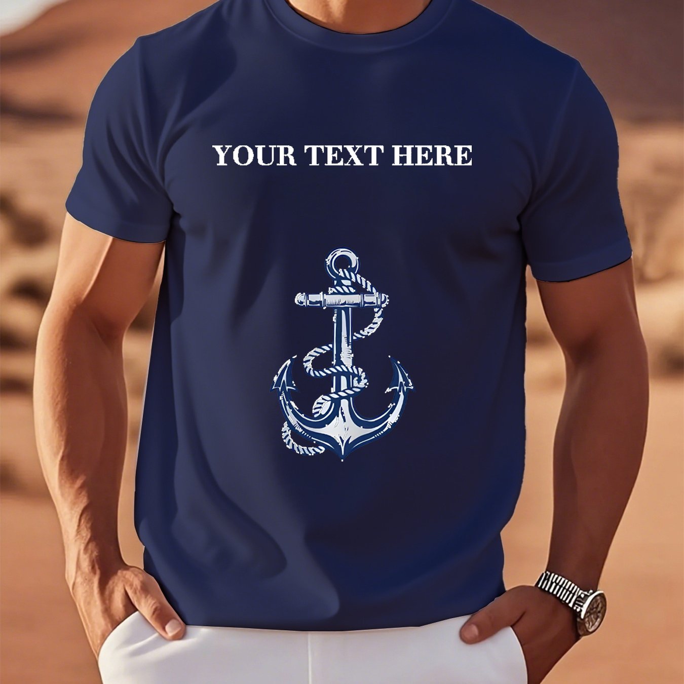 TEMU Men's T-shirt - Custom Navy Blue T-shirt - Add Your Text - Breathable, Summer Casual Sports Crew Neck Top, Company Custom Name - Holiday Gift