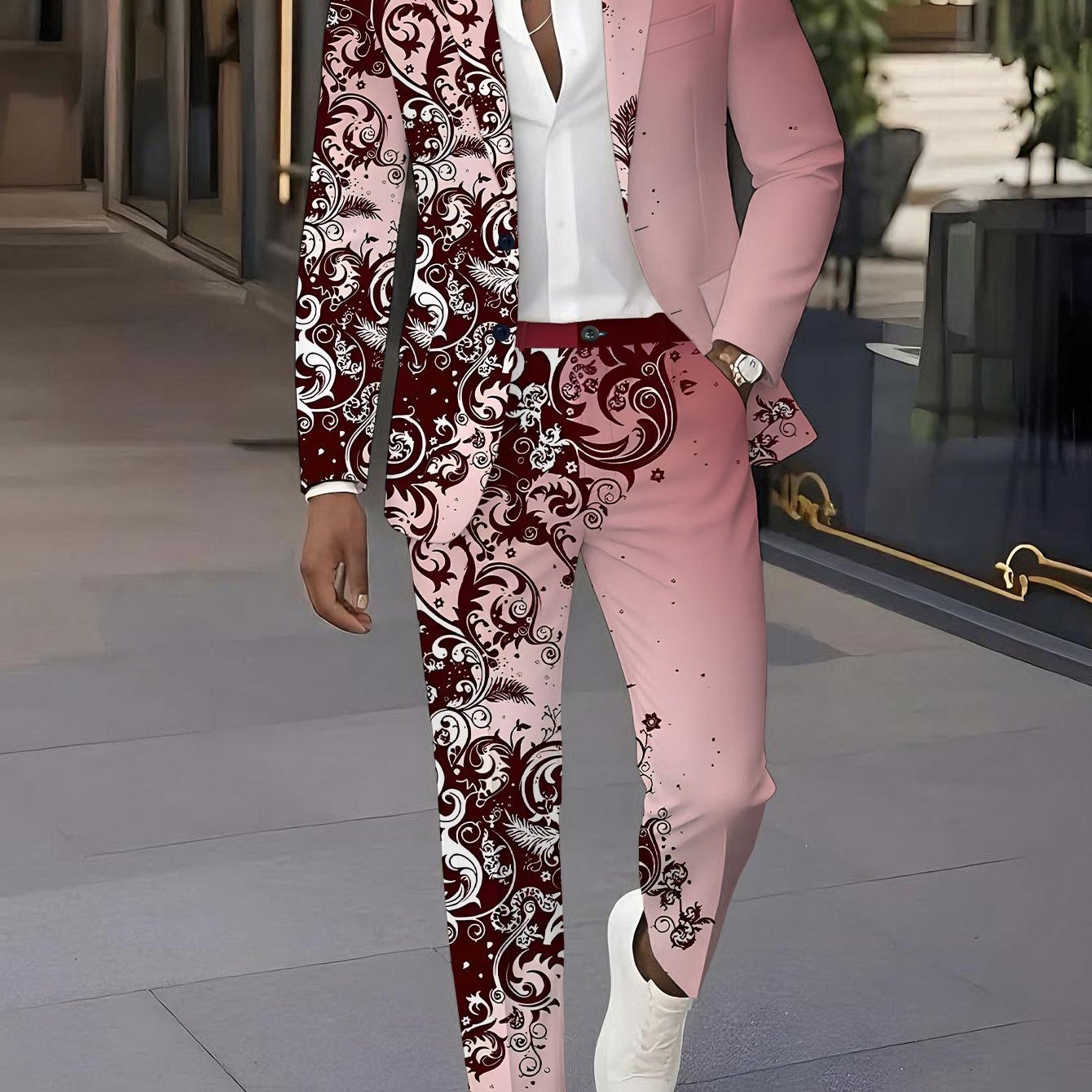 TEMU Men's Suit Set With , Featuring Gradient Floral Pattern, Perfect For Banquets, Weddings, And Parties. This Trendy Two-piece Outfit Includes A