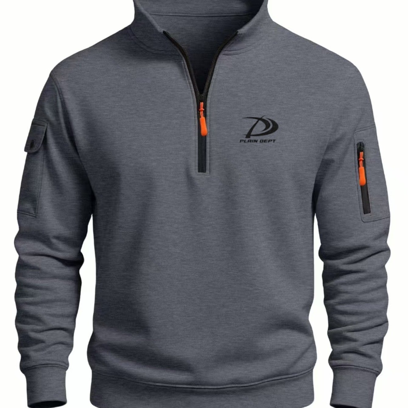 TEMU 2026 Collar Half-zip Workwear Style Long Sleeve Top For Men, Versatile Commuter Casual Outdoor Sport Minimalist Half-zip Stand Collar Printed