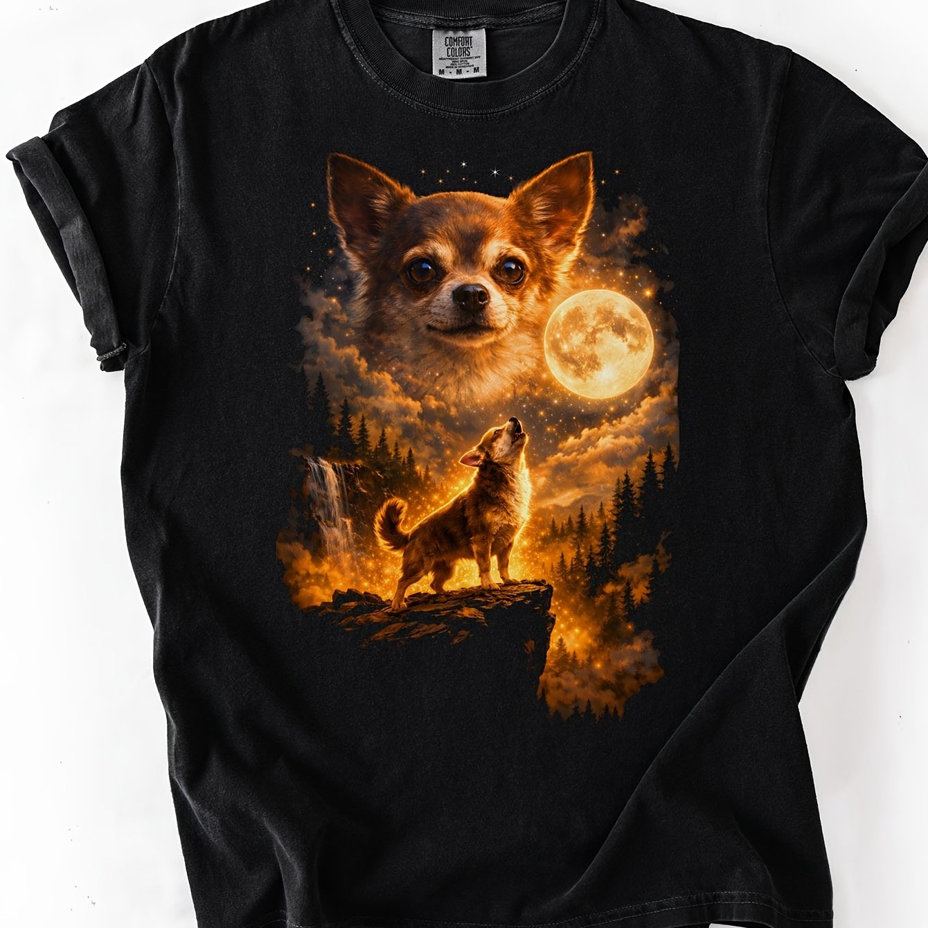 Image of Chihuahua To Moon Vintage 90s Retro Animal Graphic Pet Gift For Dog Art Enthusiast Crew Neck Mens T Shirt Size S To Xxxl 180g Cotton