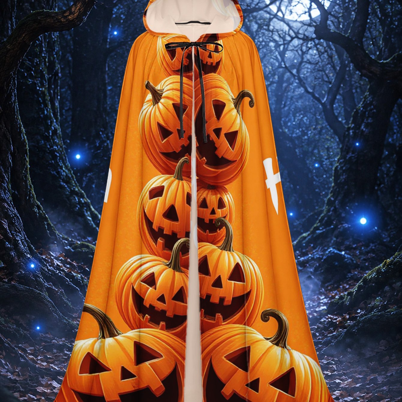TEMU 1pc, Halloween Wizard Robe And Christmas Elf Cape With Halloween Pumpkin Decoration Elements, Long Polyester Hooded Cloak For Men And Women,