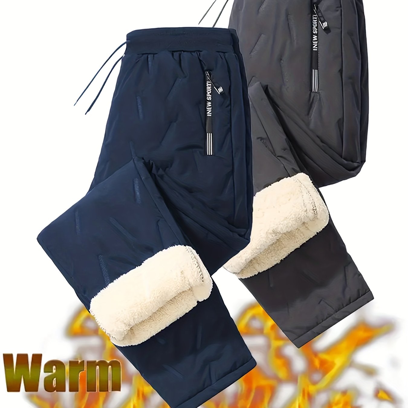 TEMU Men's Thickened Thermal Long Pants - -20Â°c Cold-resistant, Windproof, Leak-proof Winter Pants With Plush Lining And Drawstring Waist - Edition