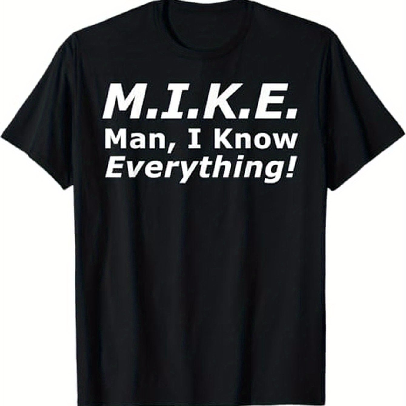 TEMU Funny .e. Knows Everything T-shirt For Men - 100% Cotton Anti-shrink Casual Tee With White Print, Regular Fit Round Neck, Sizes S-3xl - Humorous